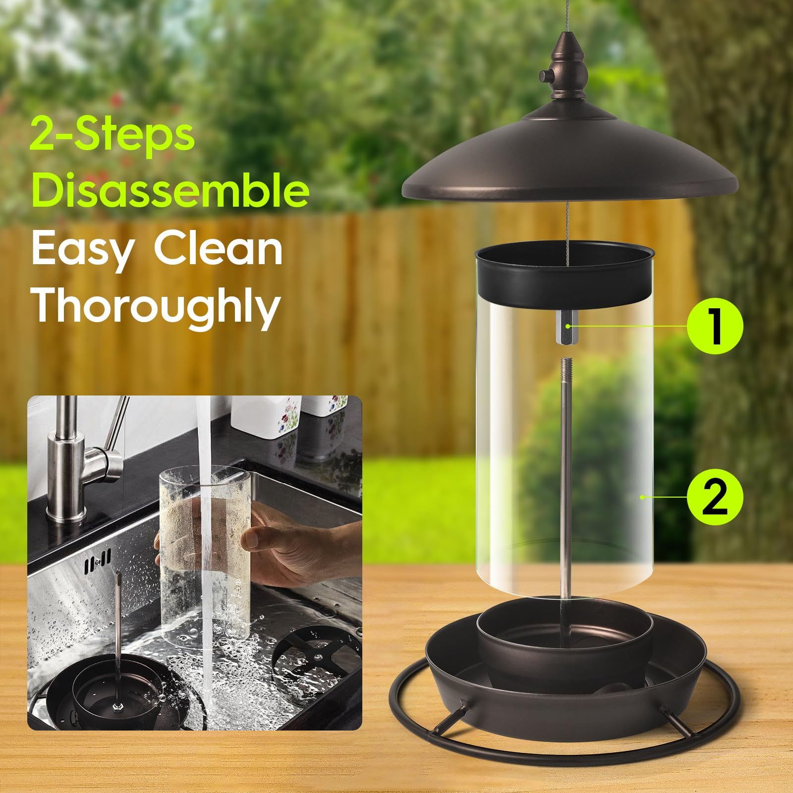 Metal Roof Bird Feeder, Chew-Proof Outdoor Hanging Feeder for Wild Bird Seeds, Bronze Finish