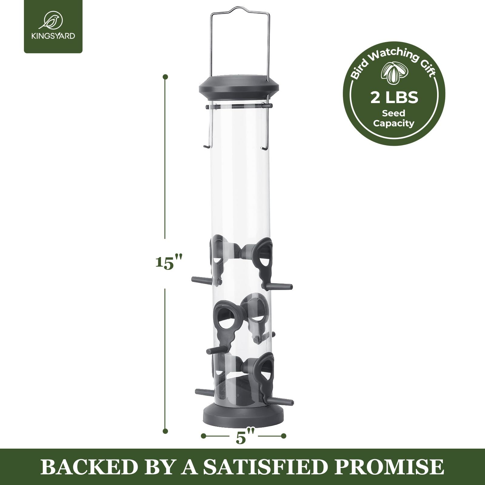 2 Pack Tube Bird Feeders 6 Feeding Ports Outdoor Hanging, Weatherproof Hard Plastic Wild Bird Feeder with Steel Hanger for Garden Yard