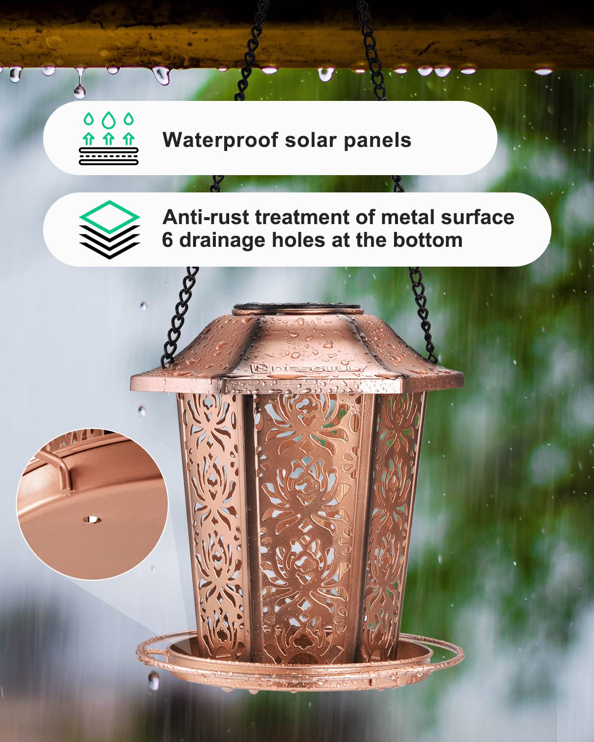 Solar Bird Feeders for Outdoors Hanging, Premium Metal Wild Bird Feeder, Chew-Proof Weatherproof Hanging Bird Feeder for Garden Decor