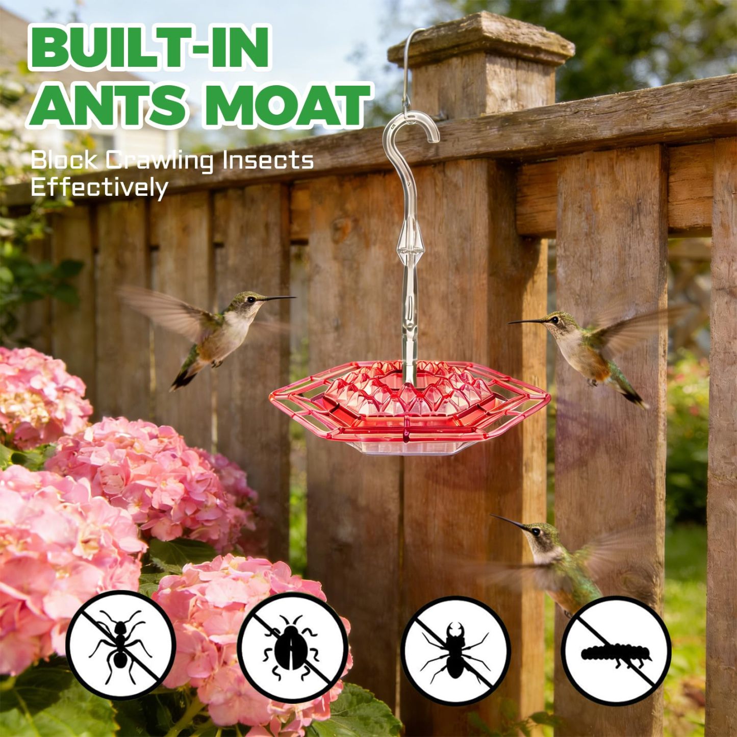 2 Pack Saucer Hummingbird Feeders, 30 Feeding Ports Outdoor Hanging Feeder with Integrated Ant Moat, Bee-Proof & Leak-Proof, Easy to Clean and Refill