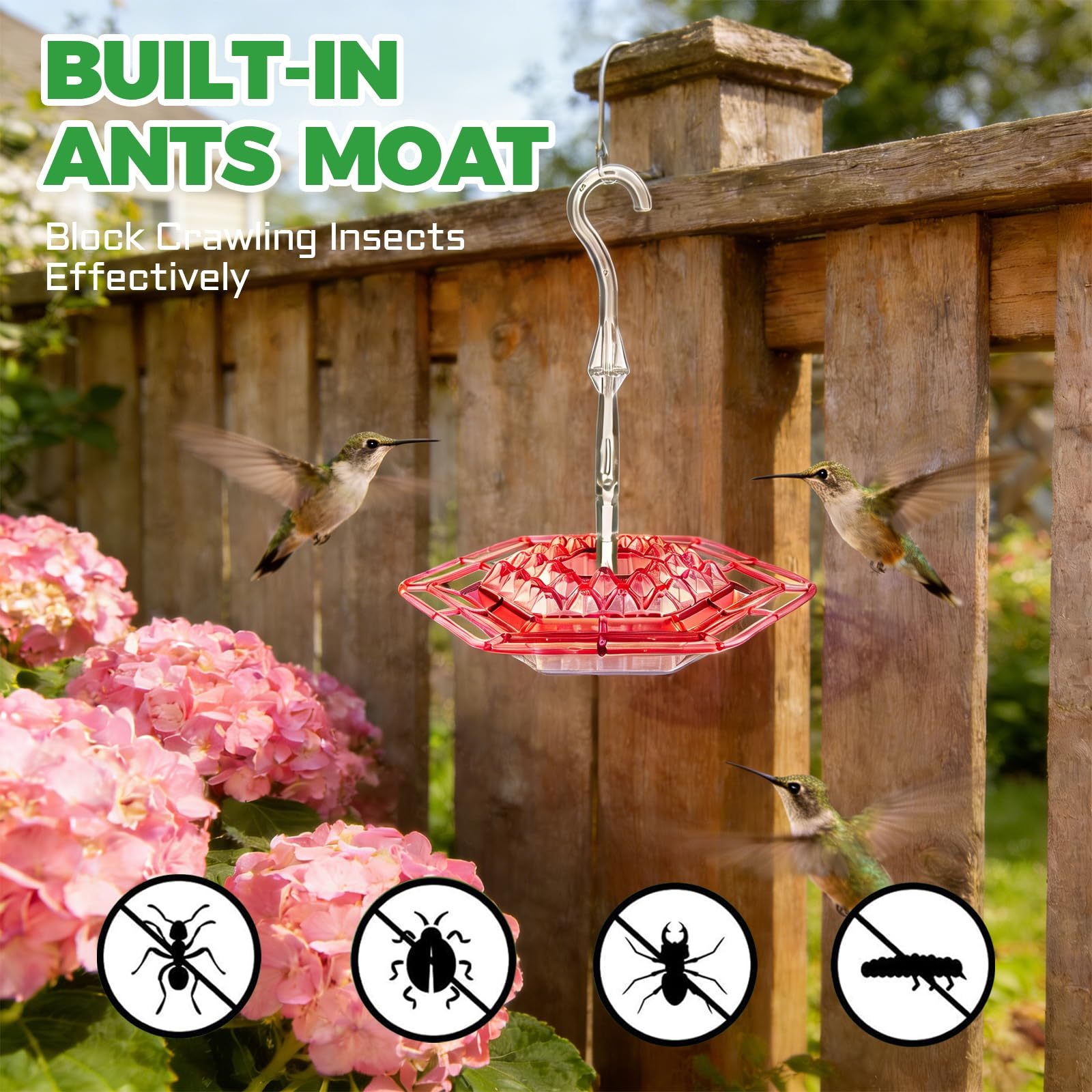 2 Pack Saucer Hummingbird Feeders, 30 Feeding Ports Outdoor Hanging Feeder with Integrated Ant Moat, Bee-Proof & Leak-Proof, Easy to Clean and Refill