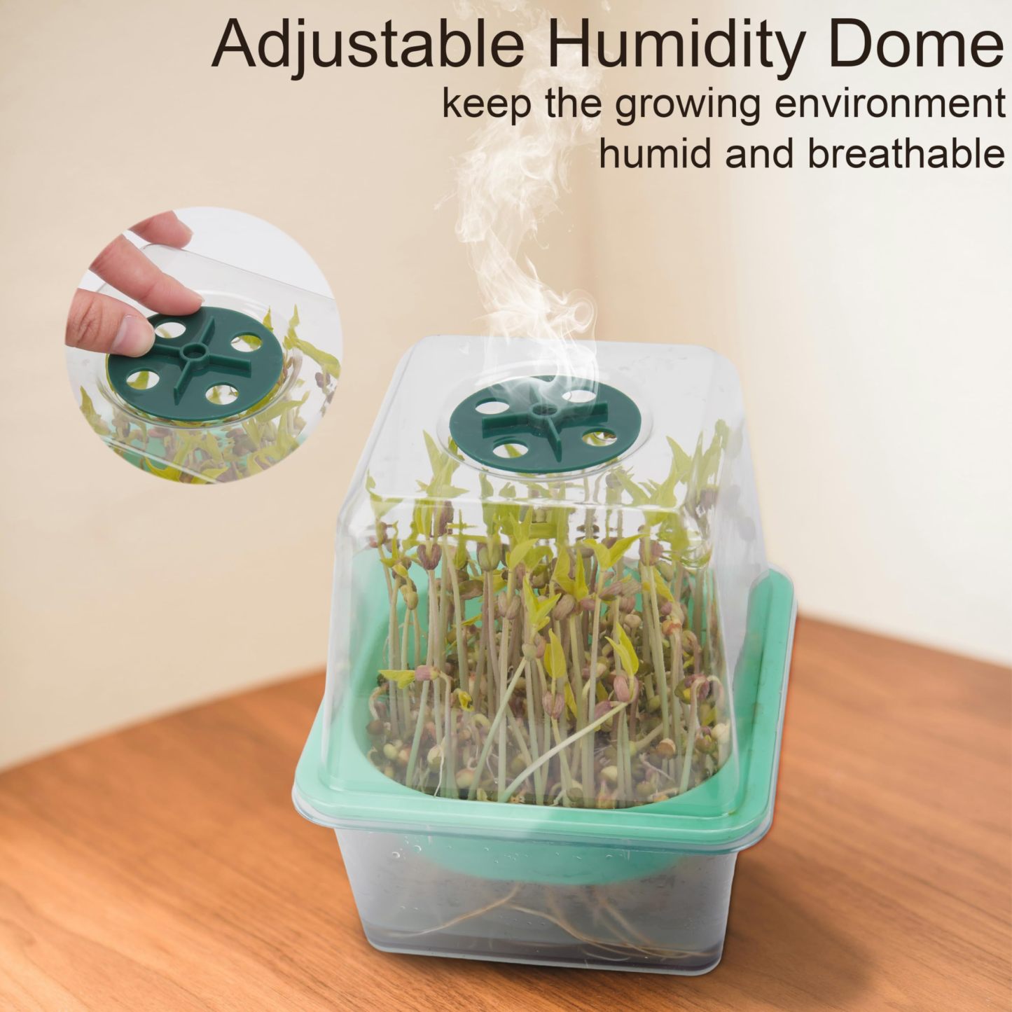 5" x 5" Microgreen Growing Trays with Humidity Dome, 4 Pack BPA Free Sprouting Trays, 1.2mm Small Mesh Holes for Broccoli, Alfalfa, Radish and Clover Seeds