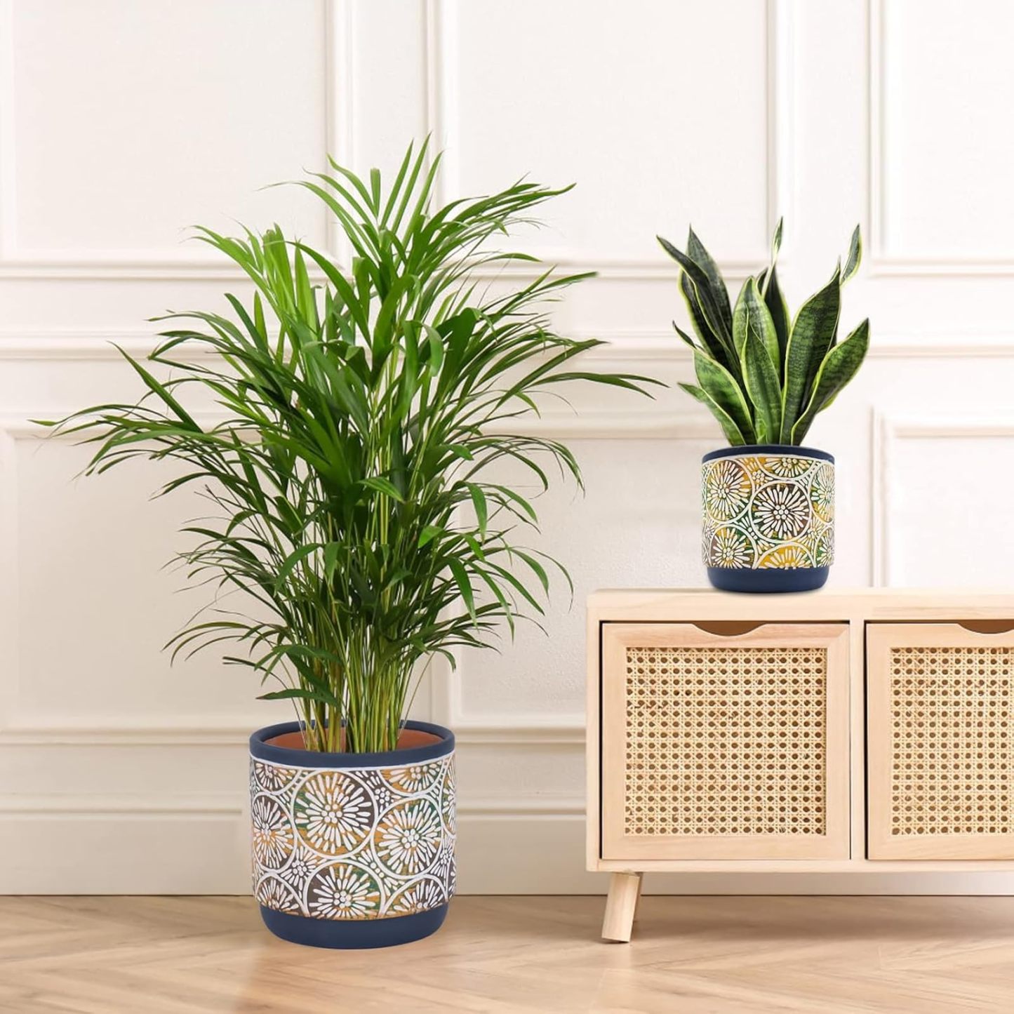 3Pcs Modern Ceramic Plant Pots Set with Drainage Holes, 5.7/4.7/3.5 Inch Gradient Size Flower Planters, Indoor Outdoor Decor Pot for Succulent Cactus Snake Plant Lily Bamboo
