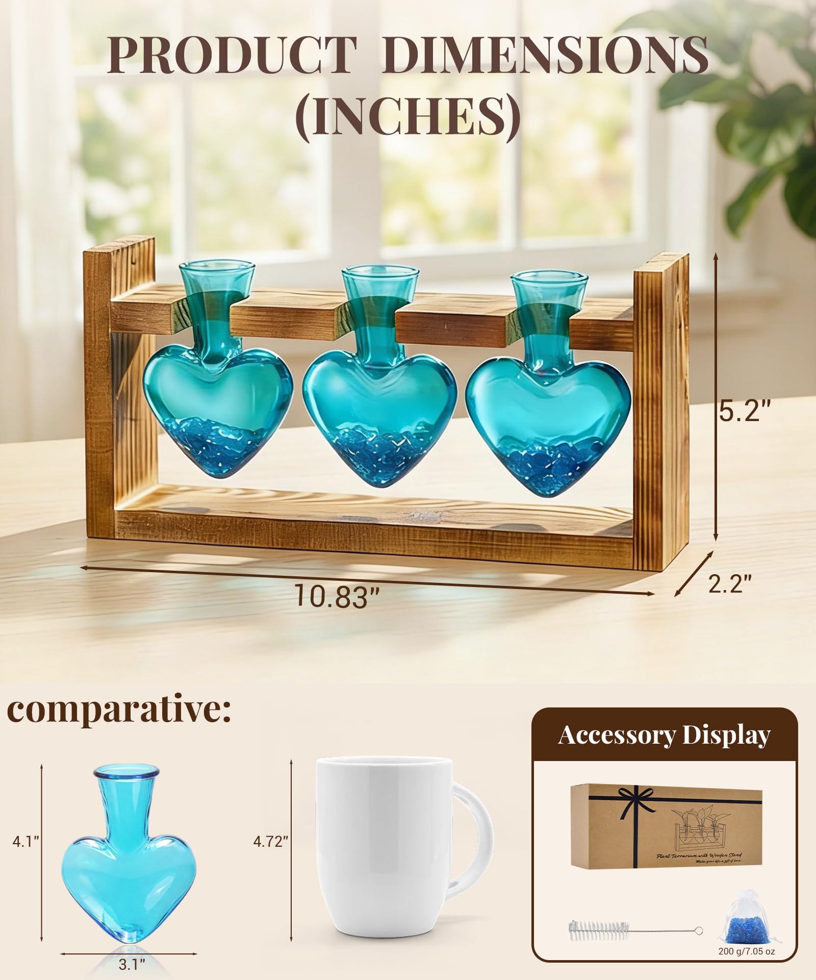 Plant Terrarium Propagation Station, 3 Bulb Glass Vases with Wooden Stand, Mothers Day Gifts for Mom Plant Lovers Women Wife Daughter, Tabletop Hydroponic Planter for Home Garden Decor
