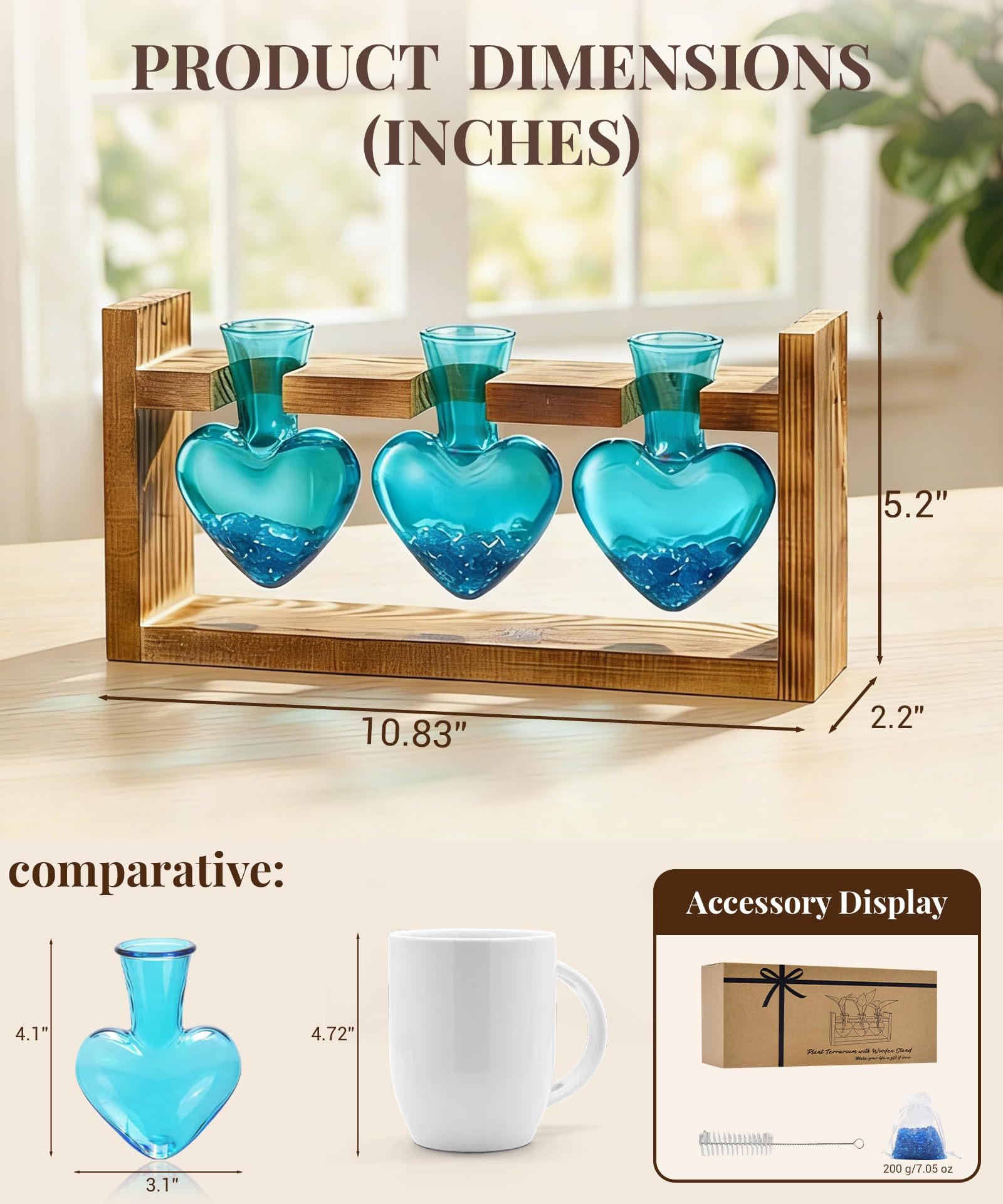 Plant Terrarium Propagation Station, 3 Bulb Glass Vases with Wooden Stand, Mothers Day Gifts for Mom Plant Lovers Women Wife Daughter, Tabletop Hydroponic Planter for Home Garden Decor