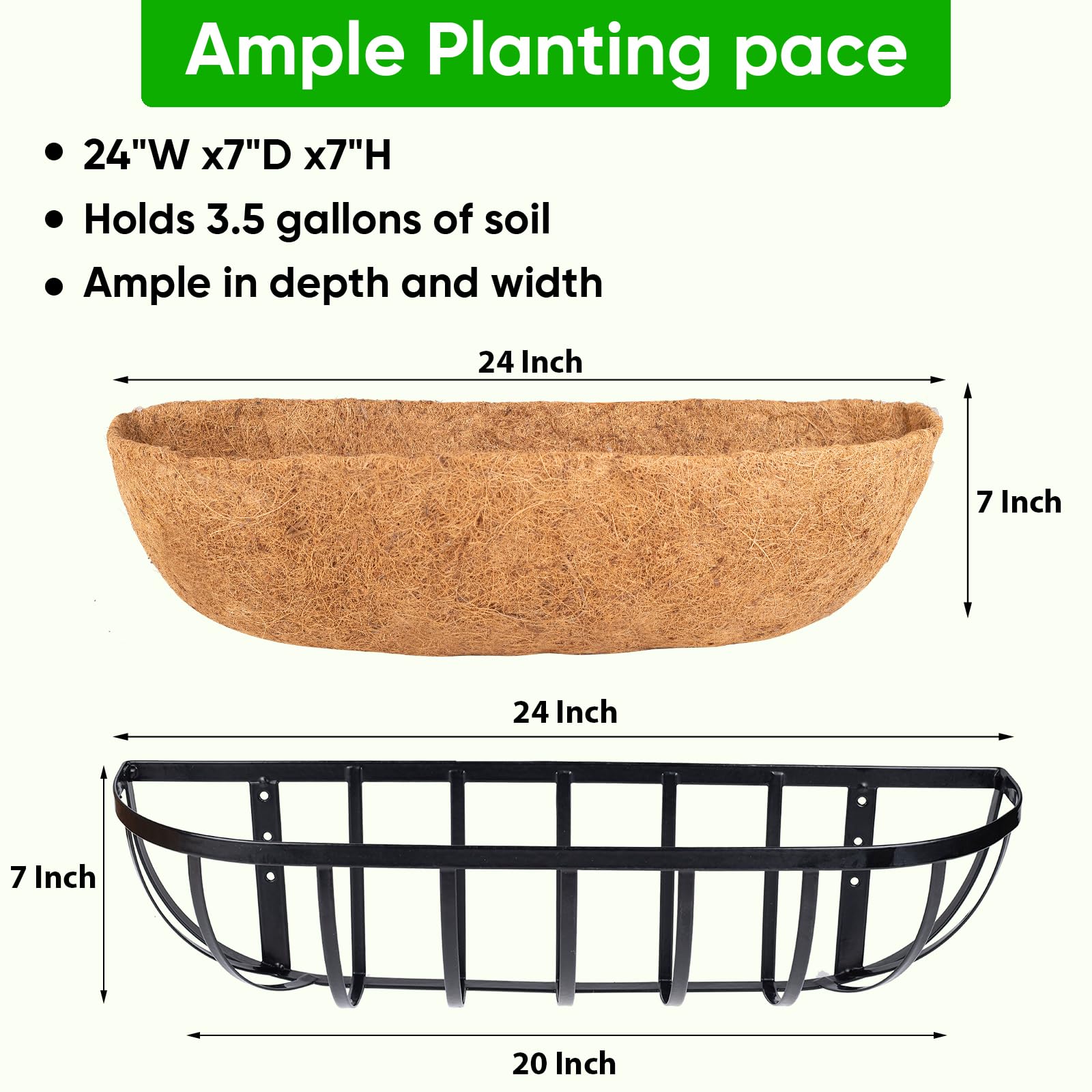 24 Inch Hanging Railing Planter Boxes, Outdoor Window Planters for Deck Balcony Fence Garden Decor