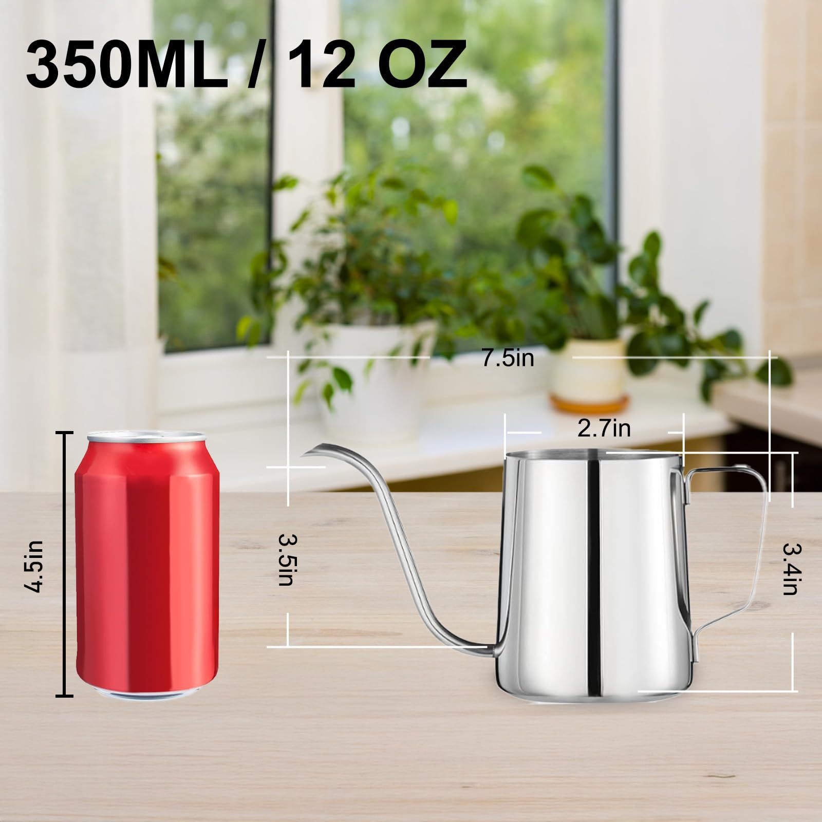 12 Oz / 350ml 304 Stainless Steel Mini Watering Can, Rust-Proof Long Spout Water Pot with Handle for Indoor Plants