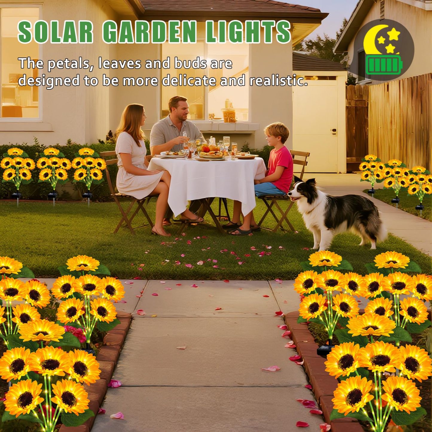 Solar Garden Lights, 4 Sets with 24 Sunflower LED Lights, Waterproof Flower Stake Lights, Outdoor Landscape Decor for Yard Patio Lawn, Sweet Gift for Mom Grandma