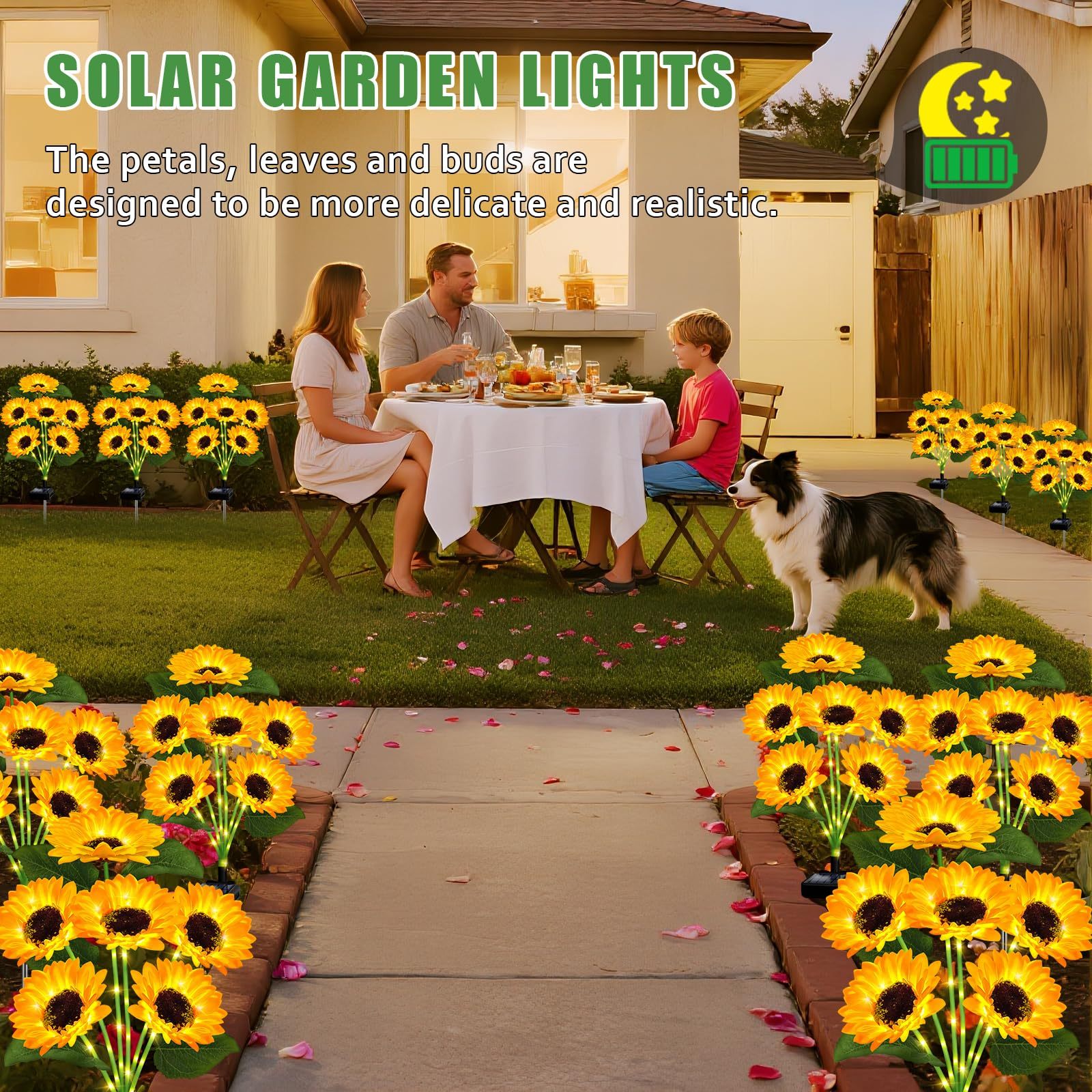 Solar Garden Lights, 4 Sets with 24 Sunflower LED Lights, Waterproof Flower Stake Lights, Outdoor Landscape Decor for Yard Patio Lawn, Sweet Gift for Mom Grandma