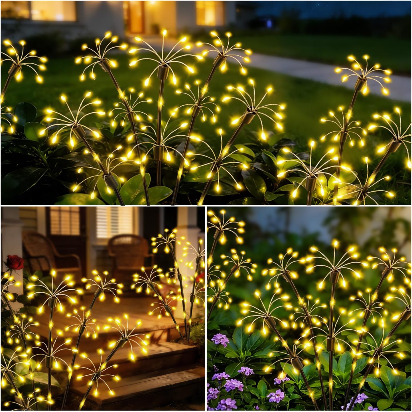 4 Pack Solar Firework Garden Lights, 2-Layer Swaying Starburst Fairy Lights, Waterproof Outdoor Decor for Yard Patio Pathway Lawn