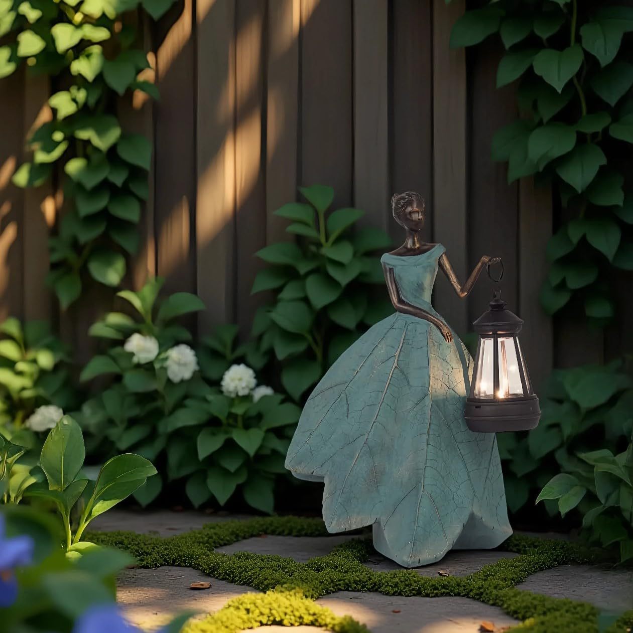 Solar Powered Fairy Statue with LED Lights, Resin Outdoor Garden Figurine Decor for Yard Patio Lawn, Unique Housewarming & Gardening Gifts for Mom & Women, 7.4×5.3×12 In
