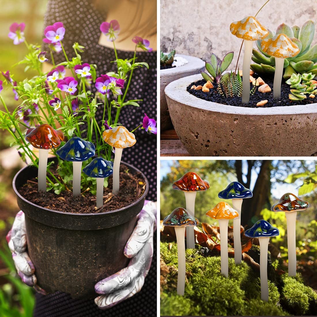 Ceramic Mushroom Garden Statue, Mini Fairy Garden Ornament for Lawn Flowerpot Dollhouse Potting Shed, DIY Outdoor Yard Decor