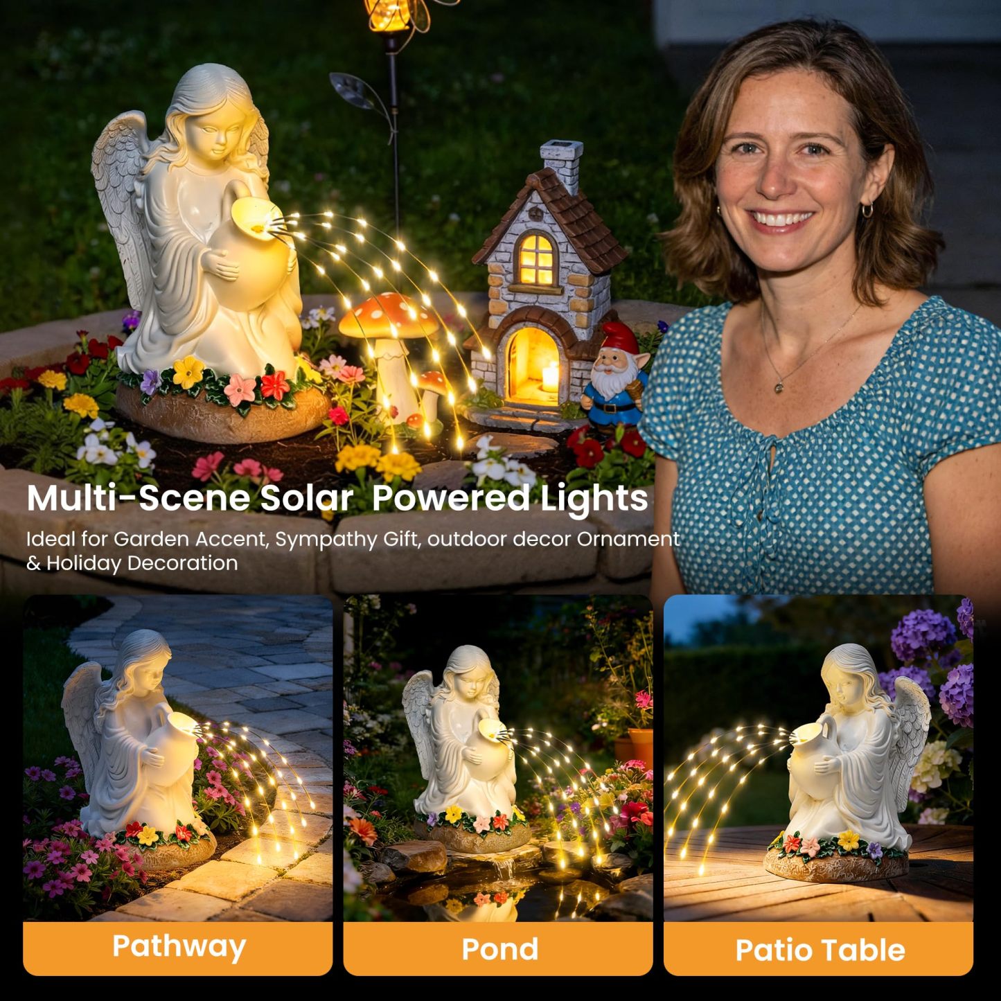 Solar Angel Garden Statue with LED Lights, Waterproof Outdoor Angel Figurine Decor for Yard Patio Lawn Balcony, Ideal Birthday & Christmas Gifts for Mom & Women
