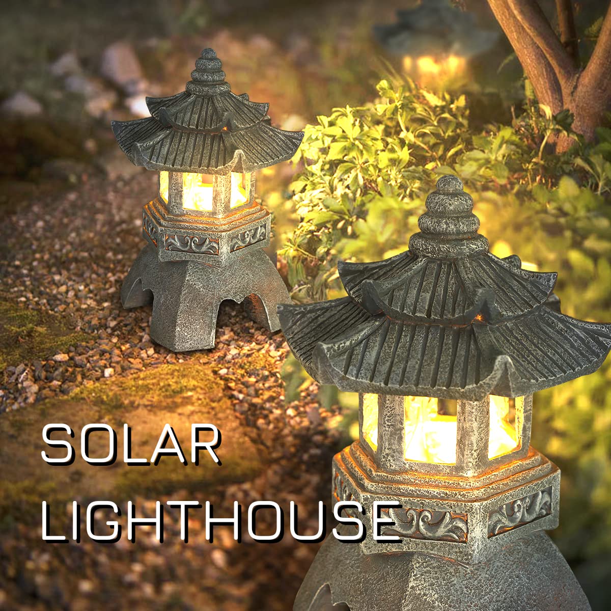 Zen Solar Pagoda Lantern Garden Statue