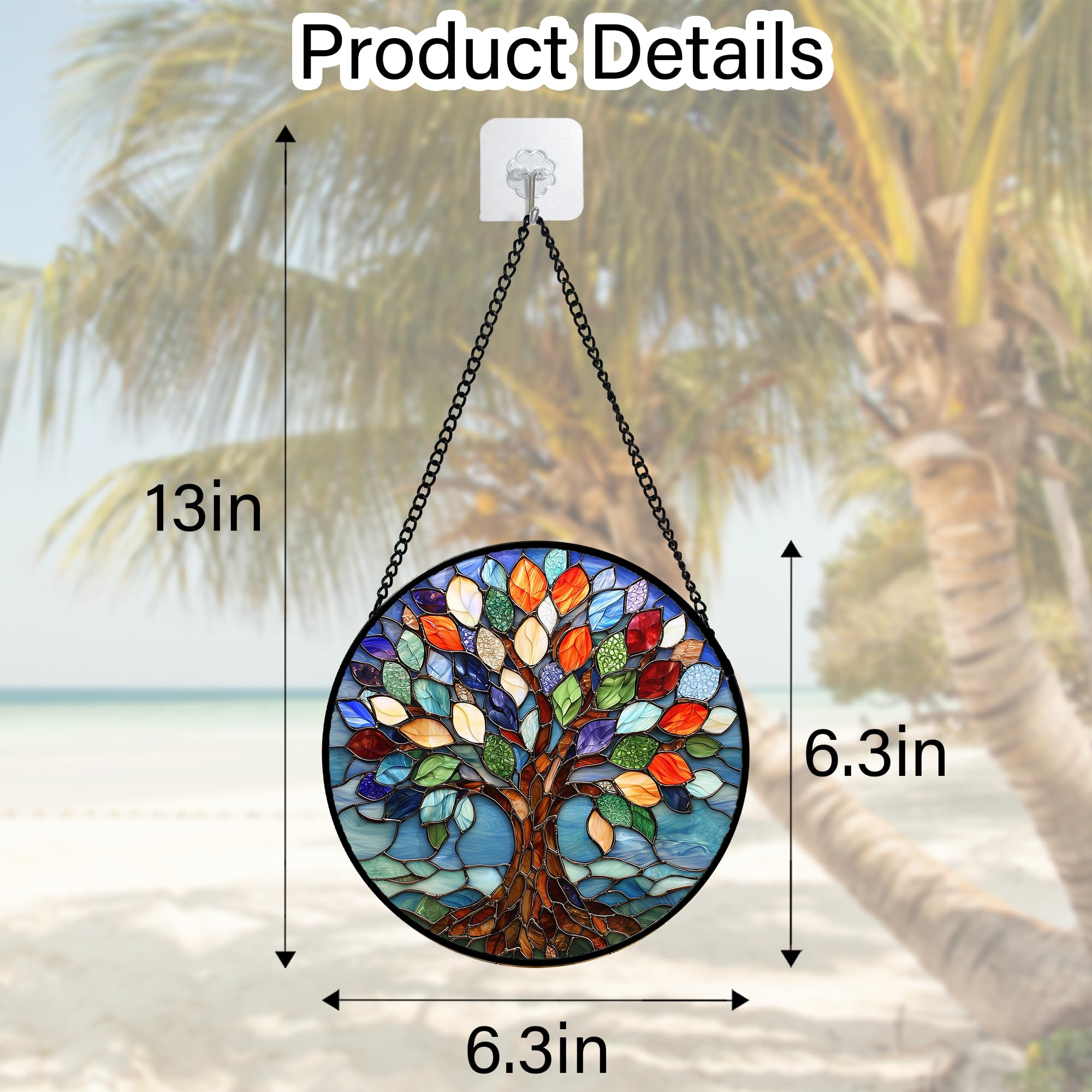 Tree of Life Stained Glass Suncatcher, 6.3 Inch Colorful Glass Window Hanging Ornament, Home Decor Gift for Mom, Wife, Aunt, Men & Women