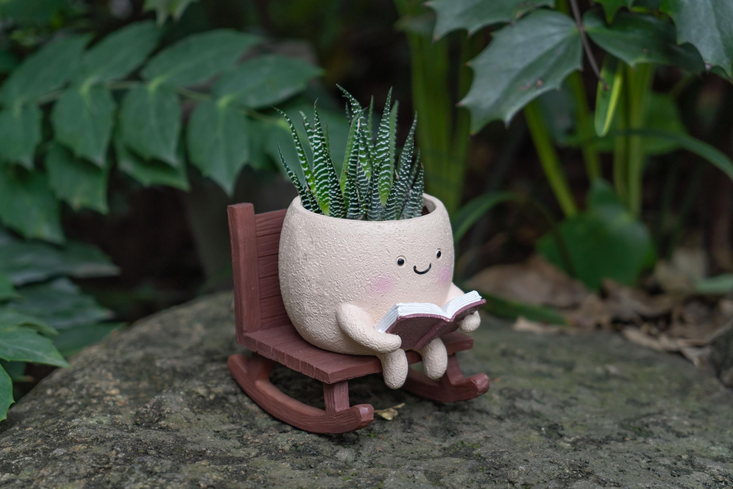 Cute Rocking Chair Smiley Face Planter – Unique Funny Flower Pot with Drainage for Succulents, Ideal Plant Gift for Mother’s Day, Birthday & Christmas