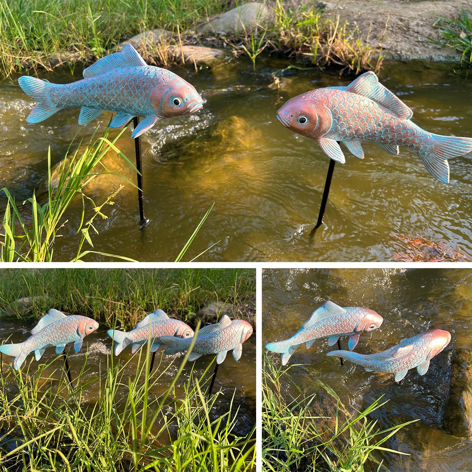 4PCS Antique Bronze Fish Garden Statue 