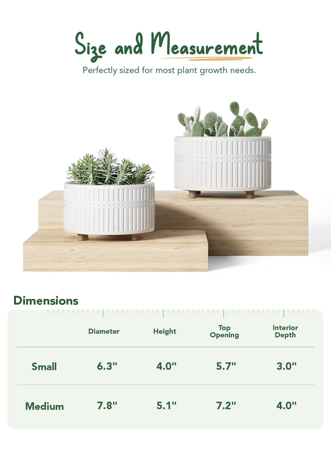 Succulent Pots Set of 2, 6.5+8 Inch Matte White Ceramic Planters, Shallow Round Succulent Planters with Drainage Hole for Indoor Use