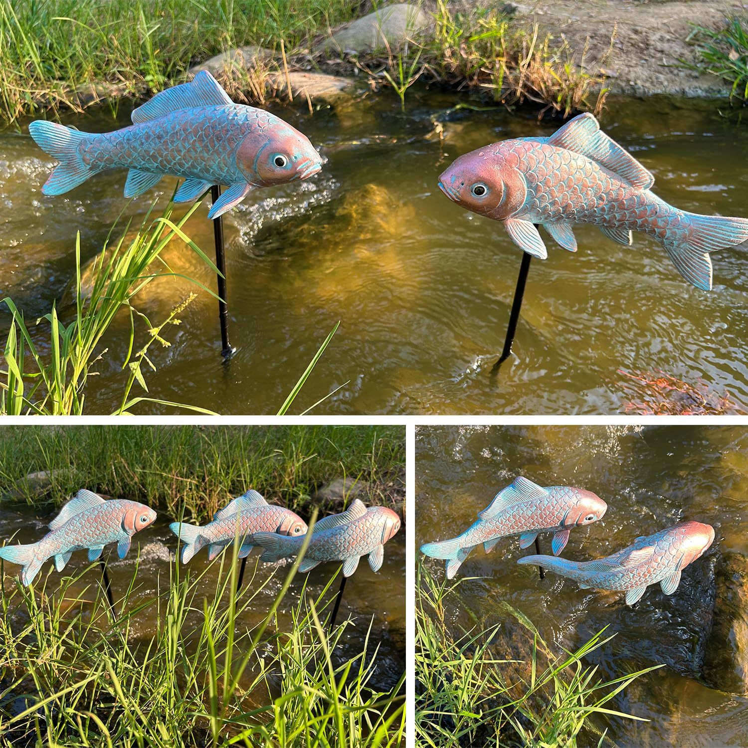4PCS Antique Bronze Fish Garden Statue 
