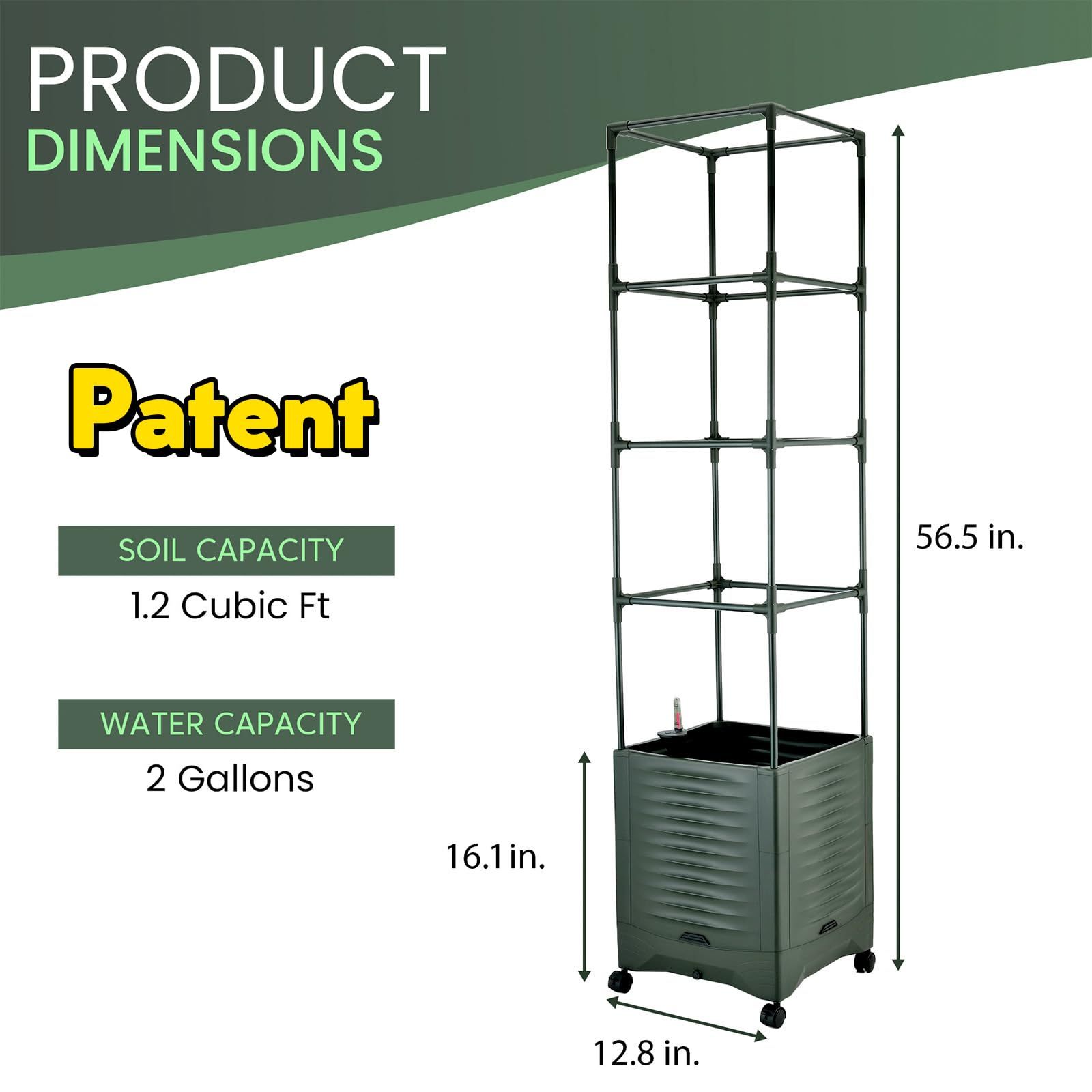 56.5" Tall Tomato Planter Pot with Self-Watering System & Water Level Indicator, Raised Garden Bed with Metal Trellis for Climbing Plants, Large Water Reservoir Planter for Indoor & Outdoor Use (Single Planter)