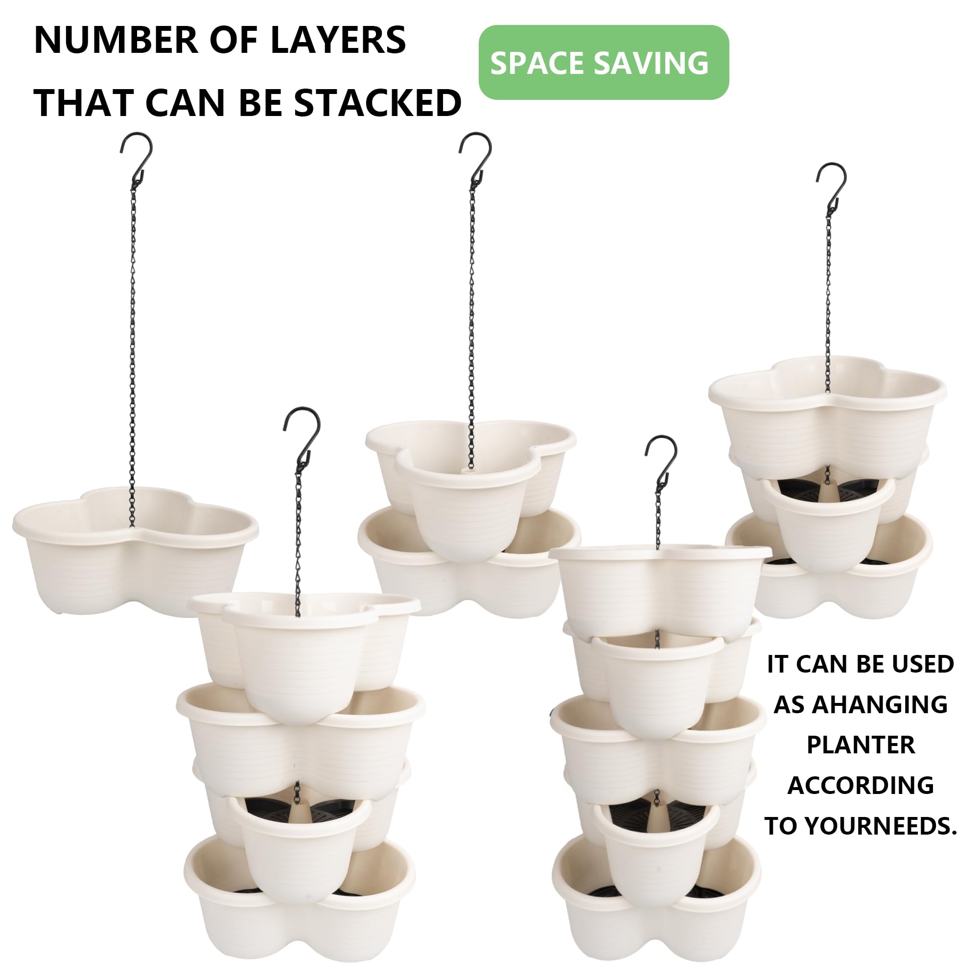 5 Tier Stackable Strawberry Planter, Vertical Garden Tower for Herbs, Vegetables, Flowers & Succulents