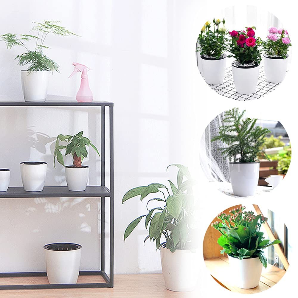 12 PCS 4 Inch Self Watering Plastic Planters with Inner Pot, White Flower Pots for Herbs, Succulents & All House Plants