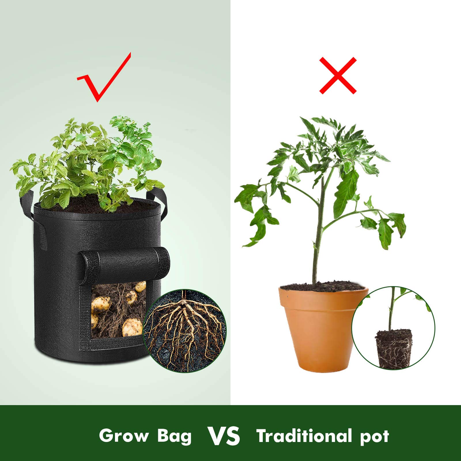 5-Pack 10 Gallon Potato Grow Bags, Thickened Nonwoven Fabric Planting Pots with Reinforced Handles for Vegetables, Tomatoes & Fruits