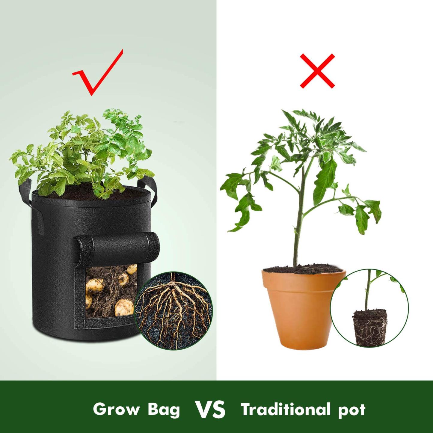 5-Pack 10 Gallon Potato Grow Bags, Thickened Nonwoven Fabric Planting Pots with Reinforced Handles for Vegetables, Tomatoes & Fruits