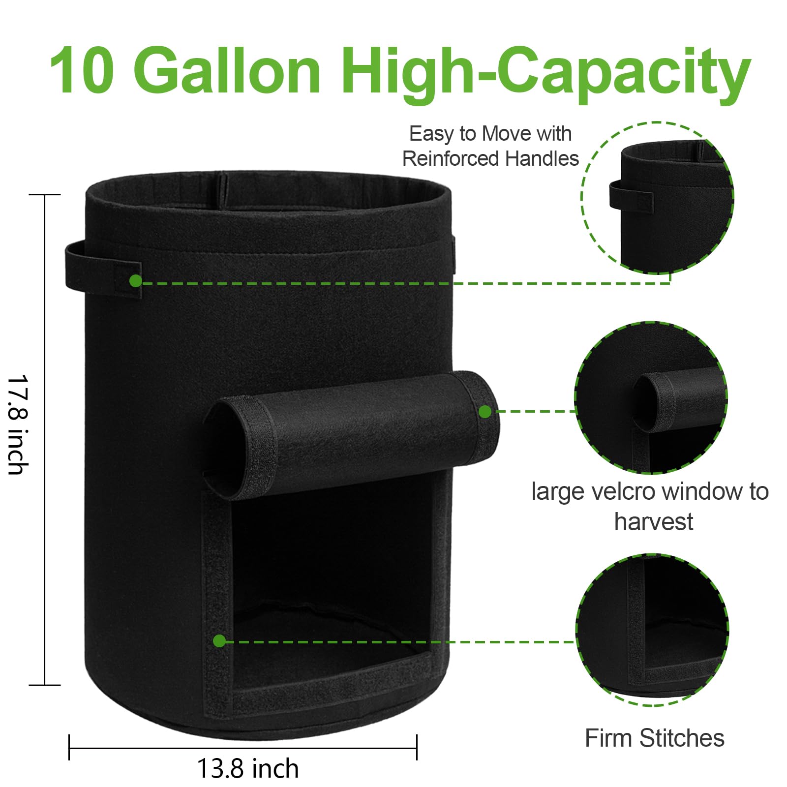 4 Pack 10 Gallon Potato Grow Bags with Harvest Flap & Handles, Planting Pots for Potato, Tomato & Vegetables (Black & Gray)