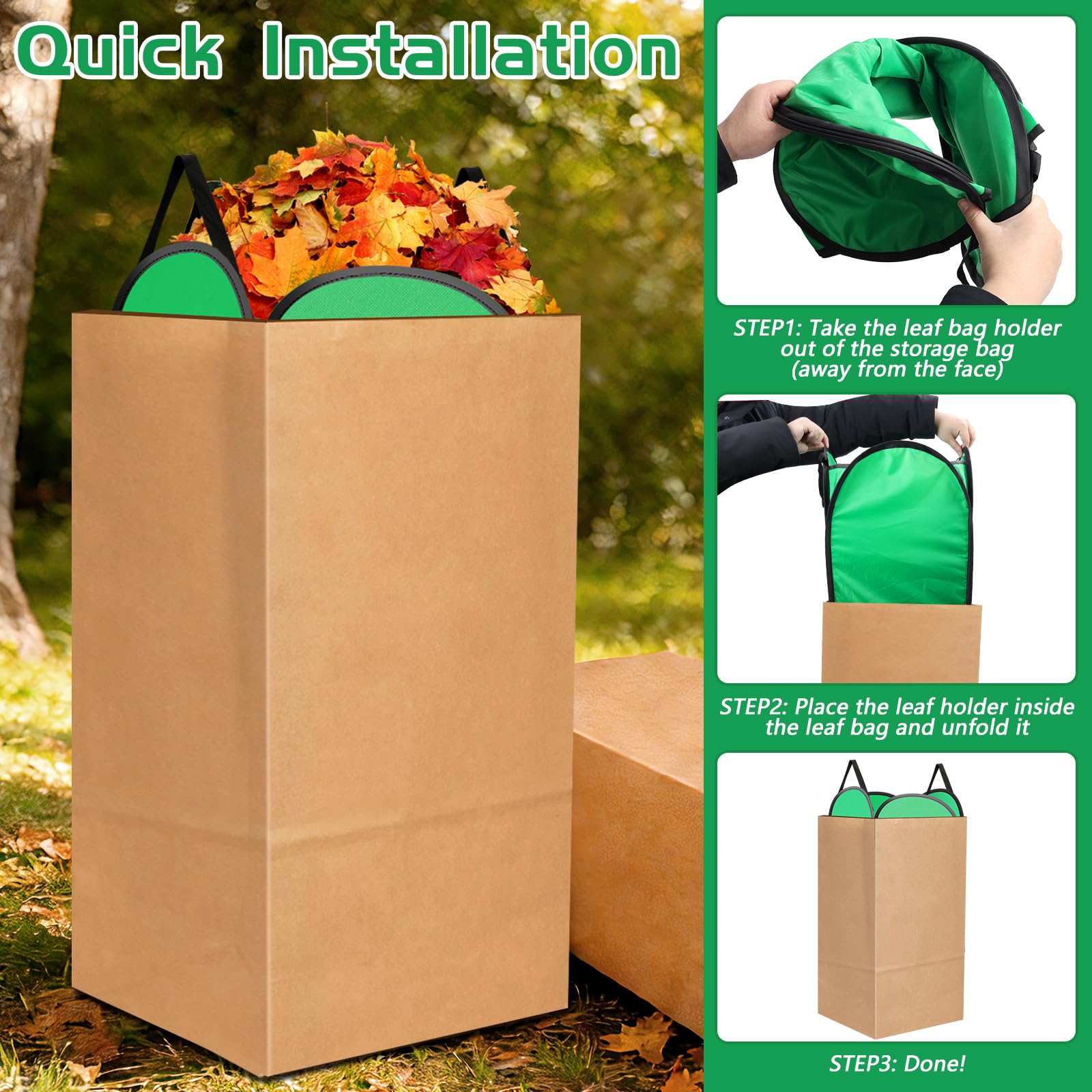 2 Pack Pop-Up Leaf Bag Holder | Reusable Funnel Chute for Easy Yard Waste & Leaf Collection