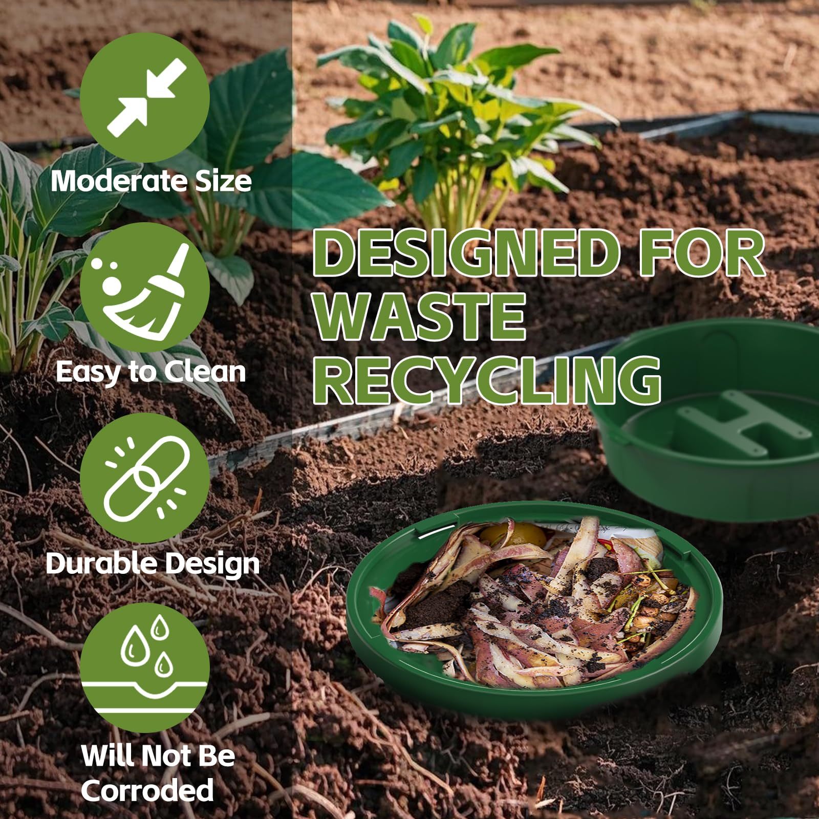 2-Pack 8L Inground Worm Composter, Outdoor Worm Farm for Garden Beds, Home Vermicomposting Bin for Beginners, Green (9.5x9.5x10.8 Inch)