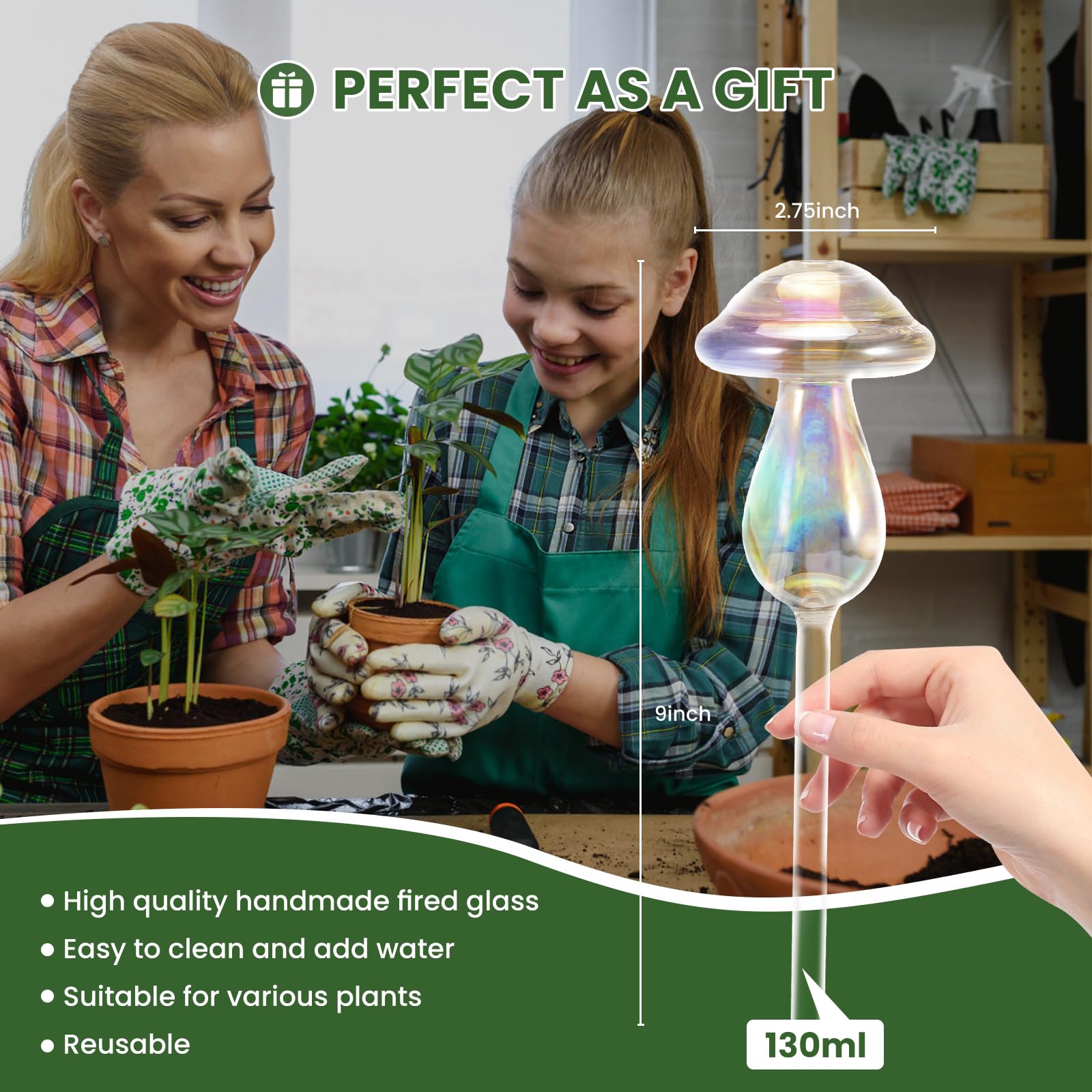 4Pcs Mushroom Shaped Glass Self Watering Globes, Top-Fill Plant Watering Bulbs, Automatic Watering Planter Inserts for Indoor Plants