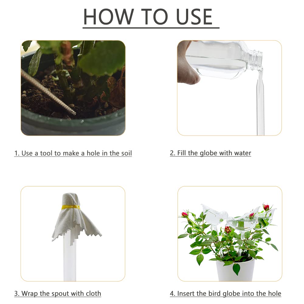 Bird Shaped Glass Self Watering Globes, Automatic Plant Waterer Planter Inserts, Watering Bulbs for Indoor Plants