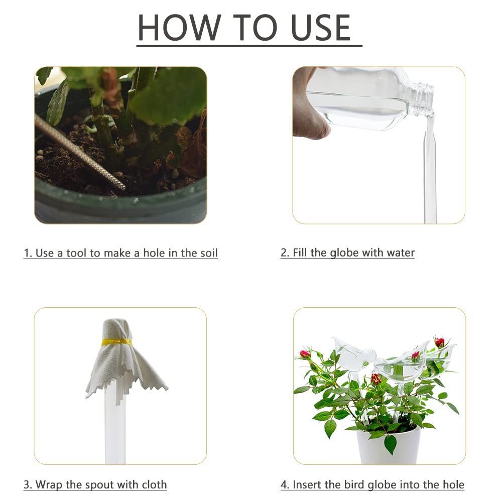 Bird Shaped Glass Self Watering Globes, Automatic Plant Waterer Planter Inserts, Watering Bulbs for Indoor Plants