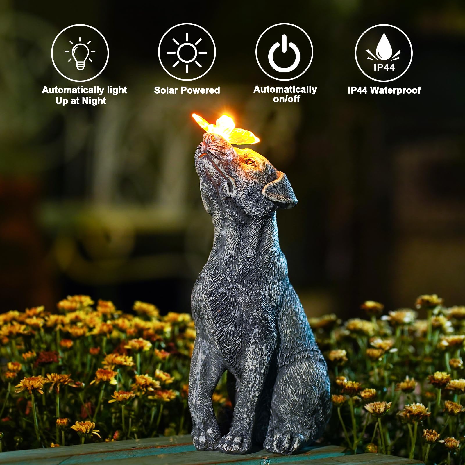 Solar Butterfly Dog Statue, Outdoor Garden Decor Figurine, Perfect Birthday Gift for Mom Dad, Cute Yard & Patio Decoration Ornament