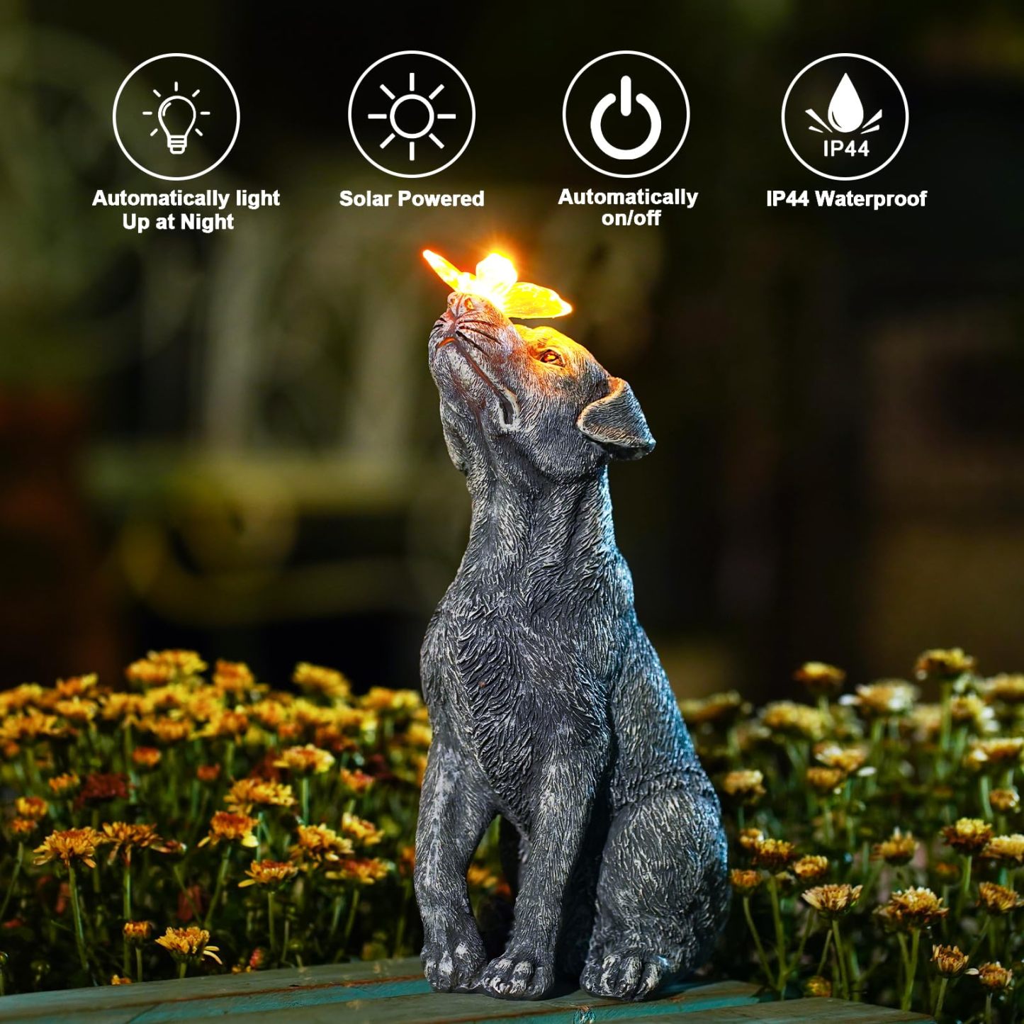 Solar Butterfly Dog Statue, Outdoor Garden Decor Figurine, Perfect Birthday Gift for Mom Dad, Cute Yard & Patio Decoration Ornament