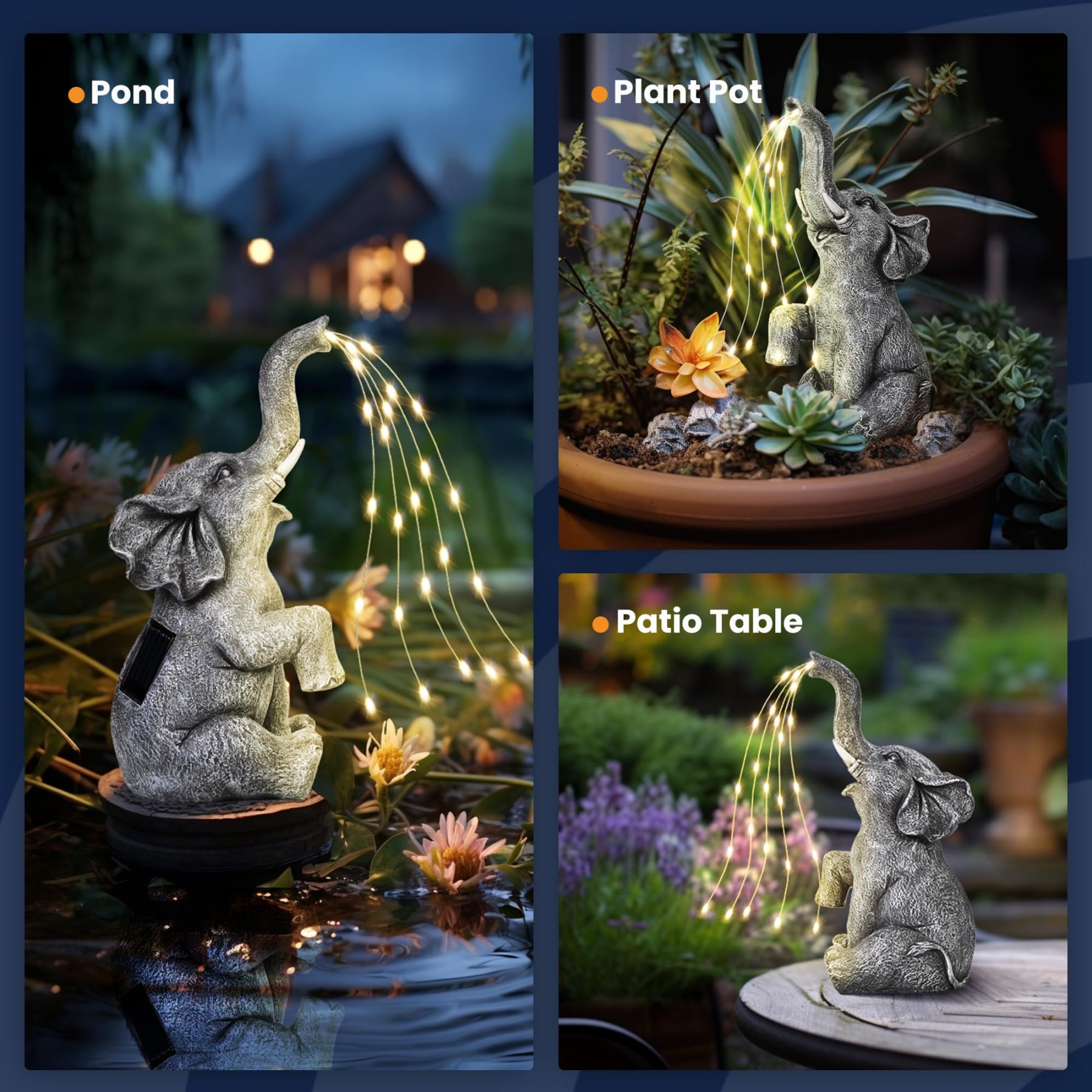Solar Watering Elephant Garden Statue with LED Lights, Outdoor Patio Yard Decor Ornament, Perfect Birthday Gift for Women, Mom, Grandma