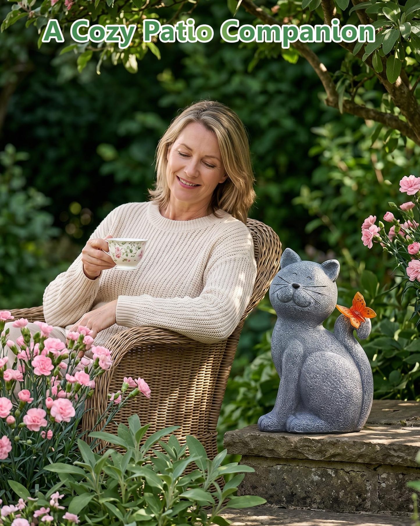 Cat Garden Statue with Butterfly, Outdoor Yard Lawn Patio Decor Ornament, Ideal Gift for Mom, Grandma and Women