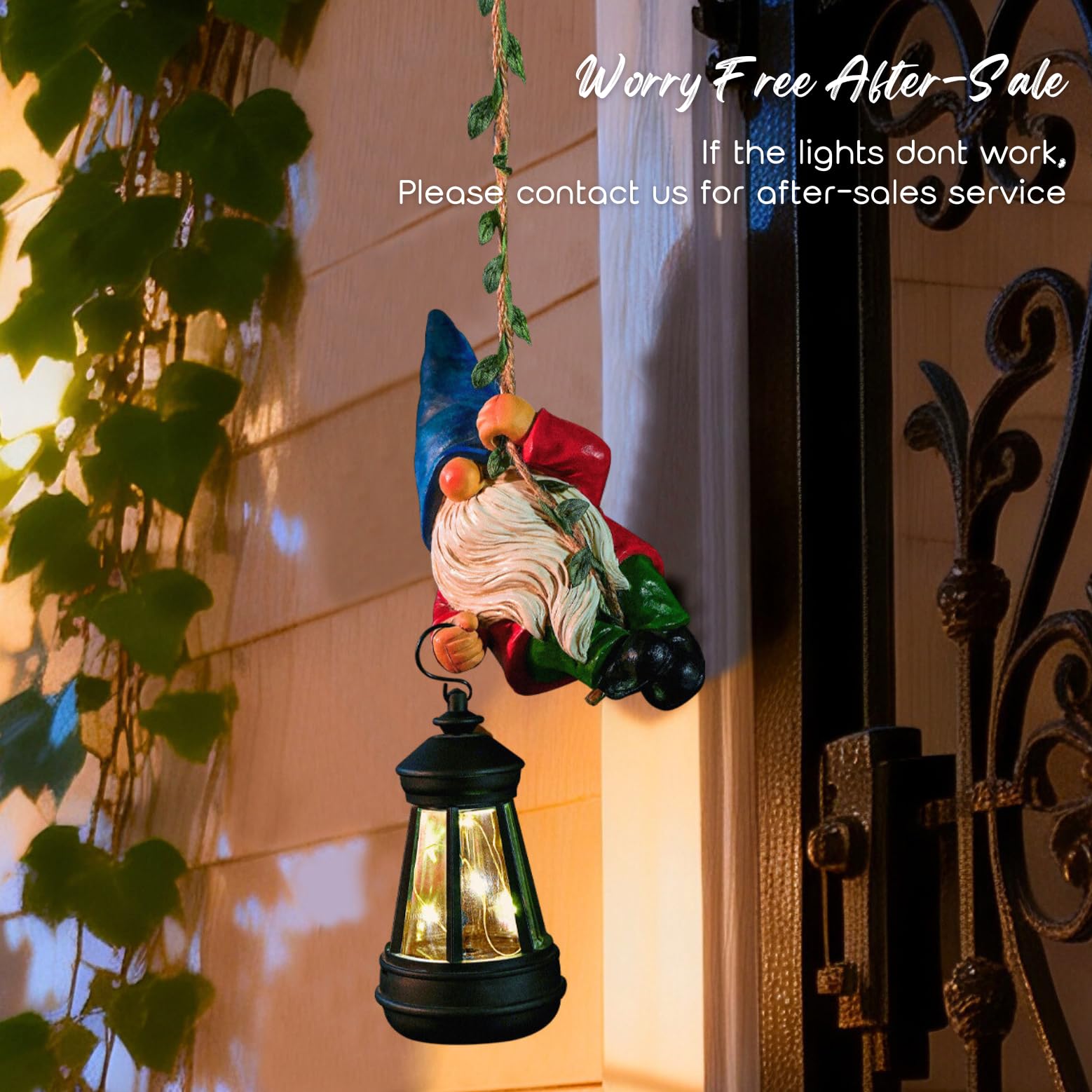Solar Climbing Rope Gnome Tree Hugger with LED Lantern, Hanging Outdoor Yard Porch Wall Decor, Gift for Mom and Women