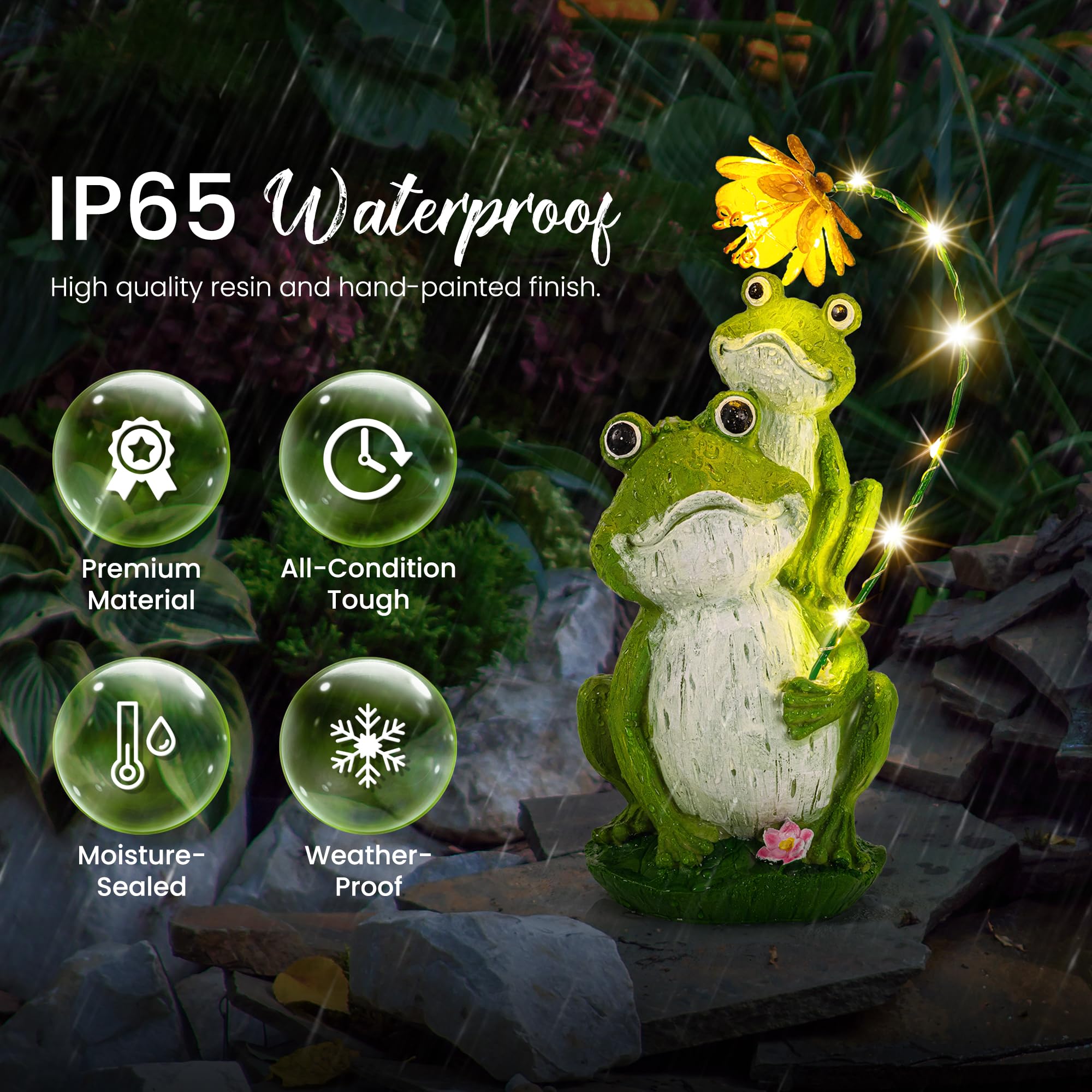 Solar Loving Frog Garden Statue with LED Light, Outdoor Waterproof Garden Figurine, Yard Patio Decor & Perfect Gardening Gift for Women