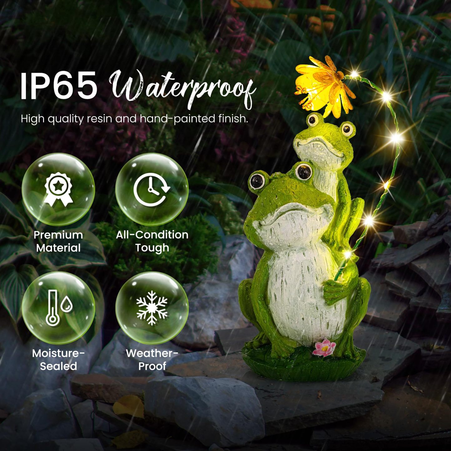 Solar Loving Frog Garden Statue with LED Light, Outdoor Waterproof Garden Figurine, Yard Patio Decor & Perfect Gardening Gift for Women