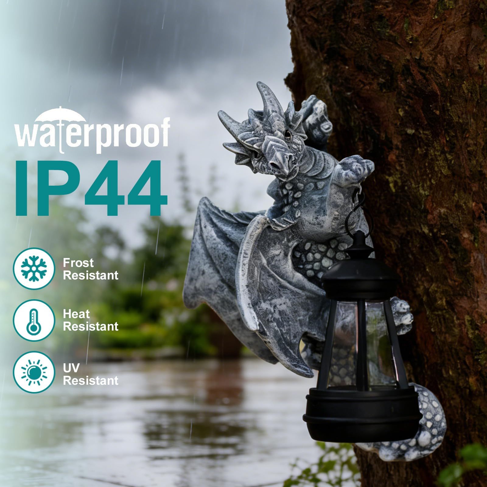 9.3 Inch Solar Dragon Tree Hugger Lantern Garden Statue, Resin Dragon Decor for Outdoor Yard, Perfect Garden Gift & Patio Ornament