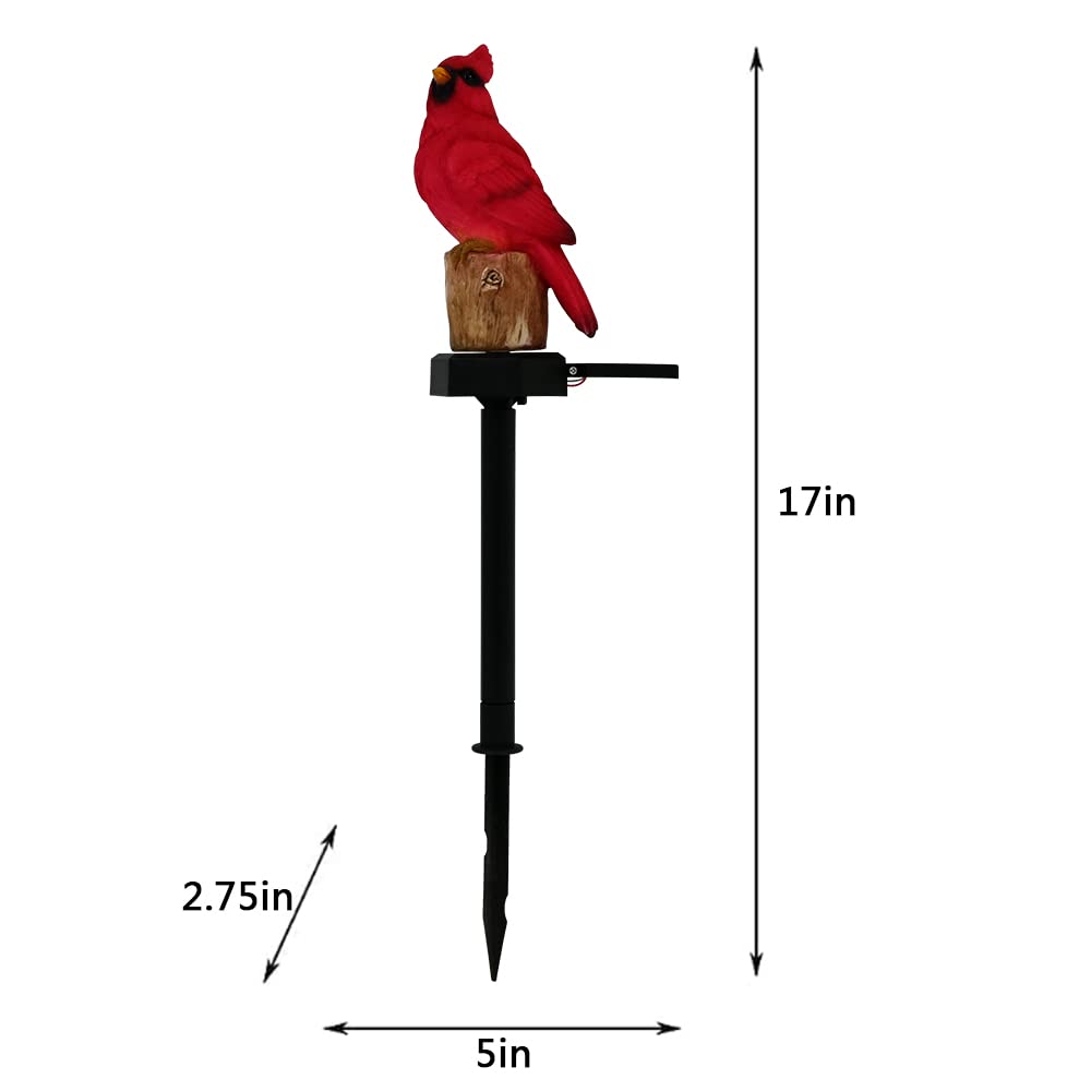 Solar Red Bird Memorial Stake Light, Outdoor Garden Patio Yard Art Statue, Rustic Lawn Ornament, Sympathy Gift for Mom, Grandma & Women