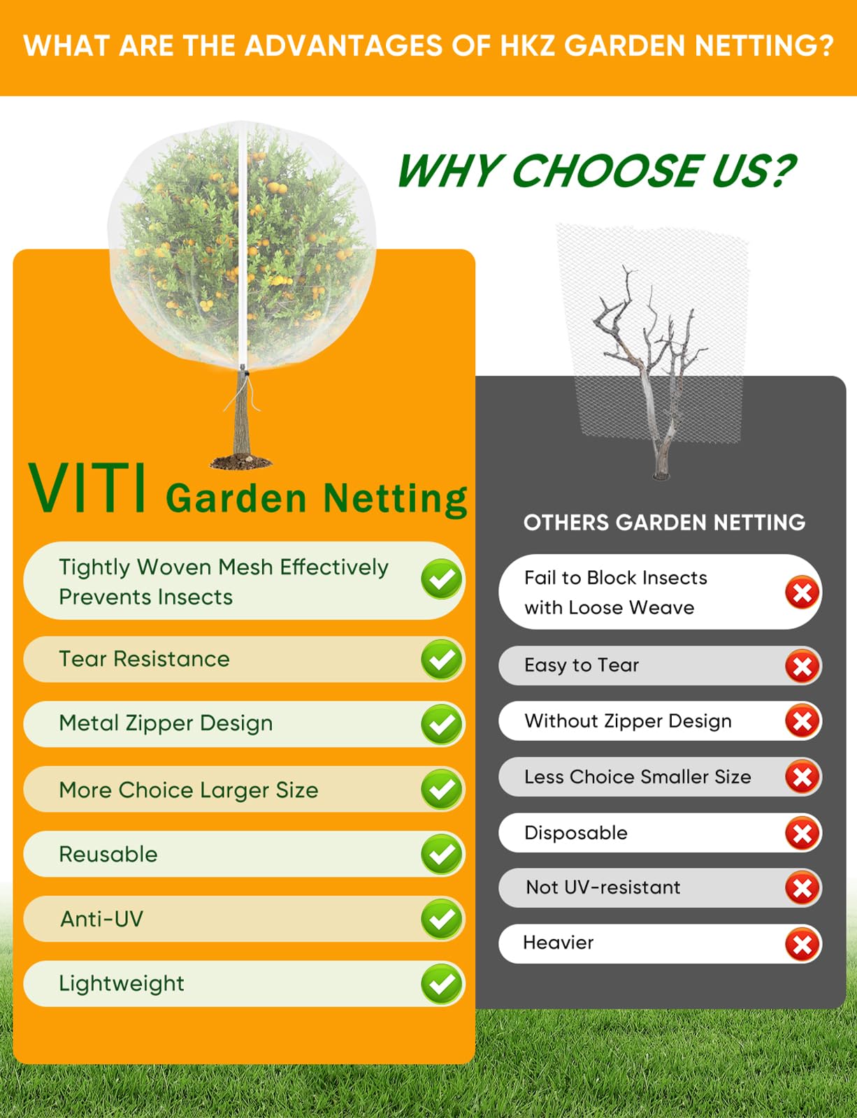 2 Pack 6x5.3FT Fruit Tree Protection Netting with Zipper & Drawstring, Breathable Pest Barrier Cover Against Cicadas, Birds & Insects for Apple, Cherry Trees, Blueberry Bushes and Tomatoes