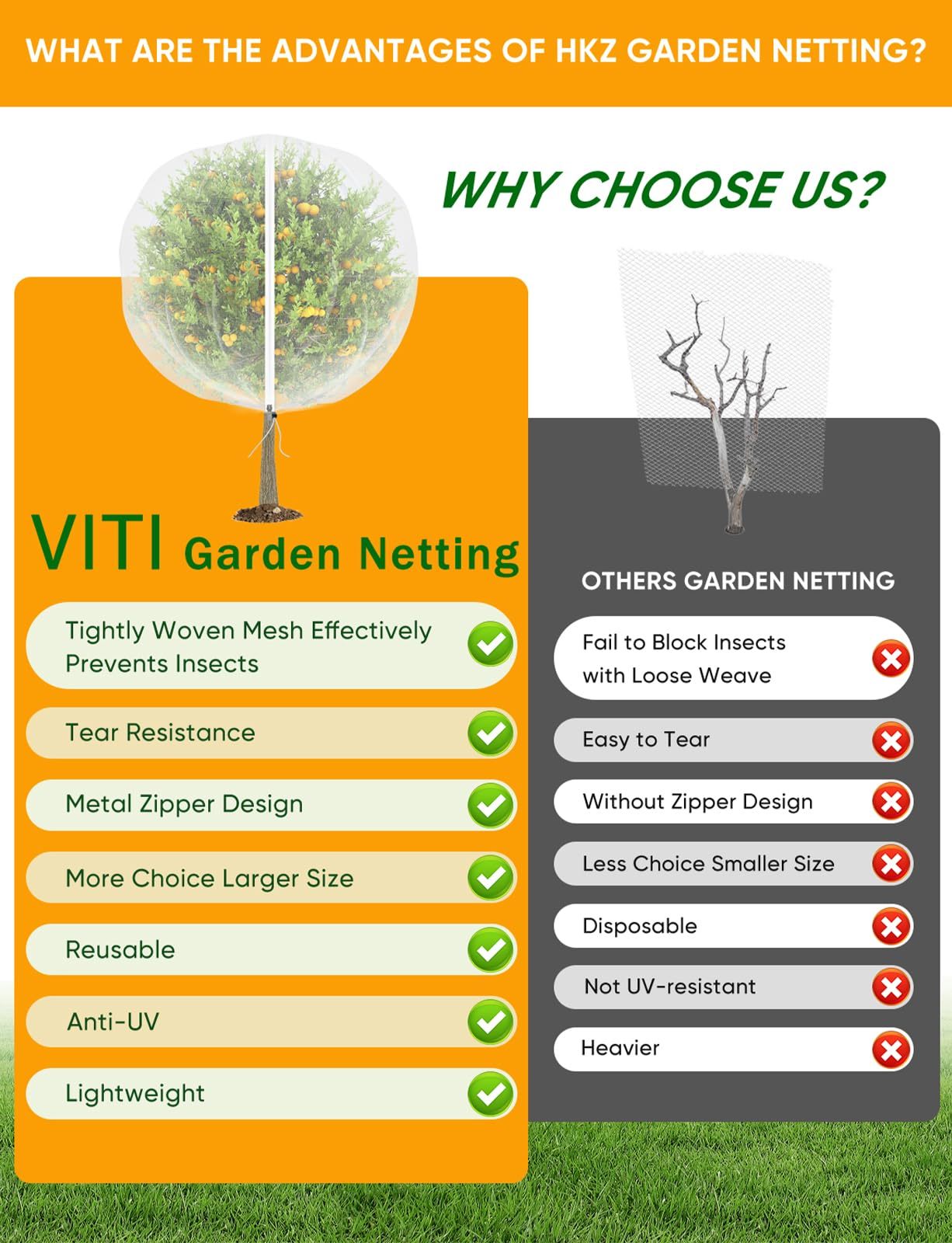 2 Pack 6x5.3FT Fruit Tree Protection Netting with Zipper & Drawstring, Breathable Pest Barrier Cover Against Cicadas, Birds & Insects for Apple, Cherry Trees, Blueberry Bushes and Tomatoes