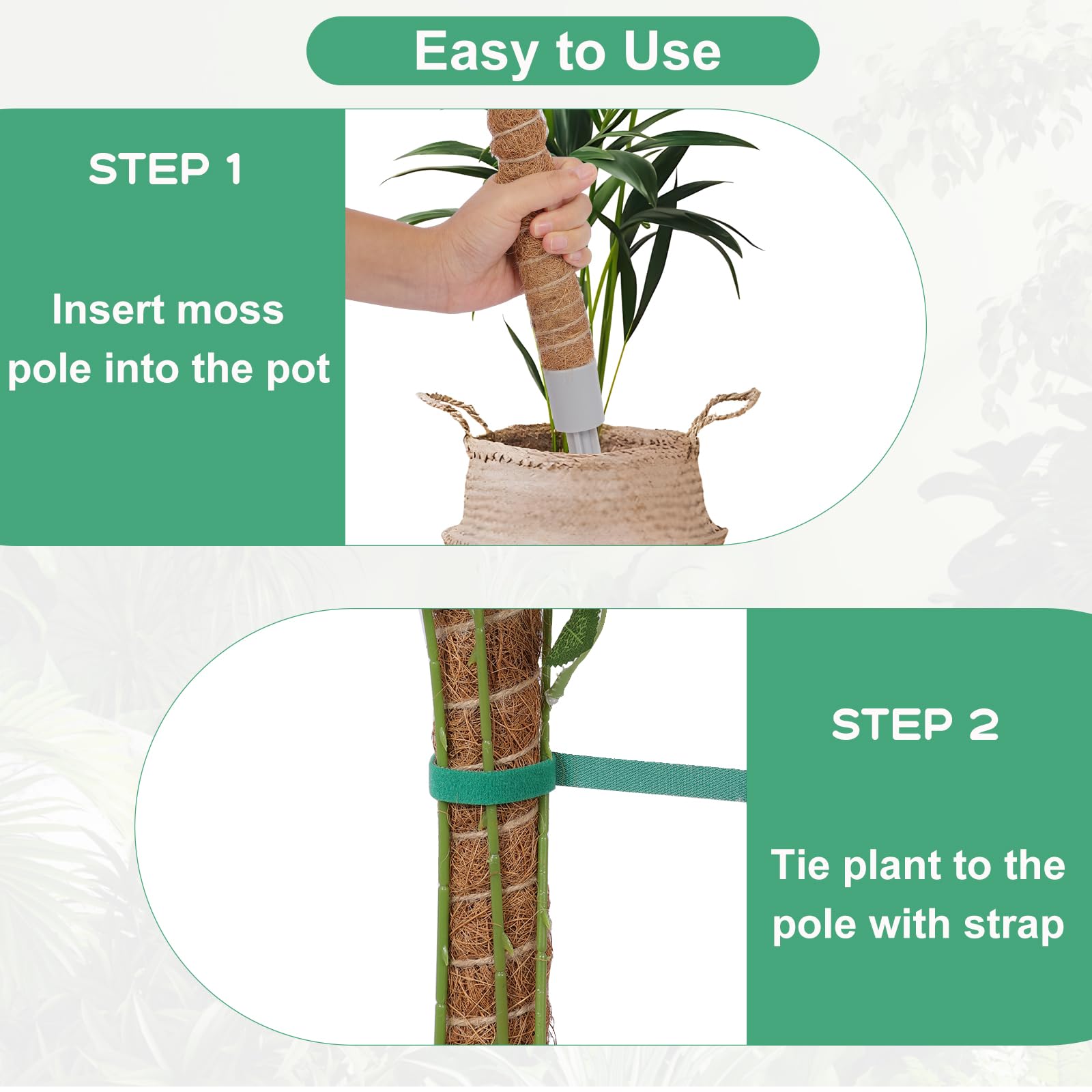 3 Pack 50 Inch Tall Coco Coir Moss Poles, Sturdy Climbing Plant Support Stakes for Monstera, Pothos, Philodendron and Indoor Tropical Plants
