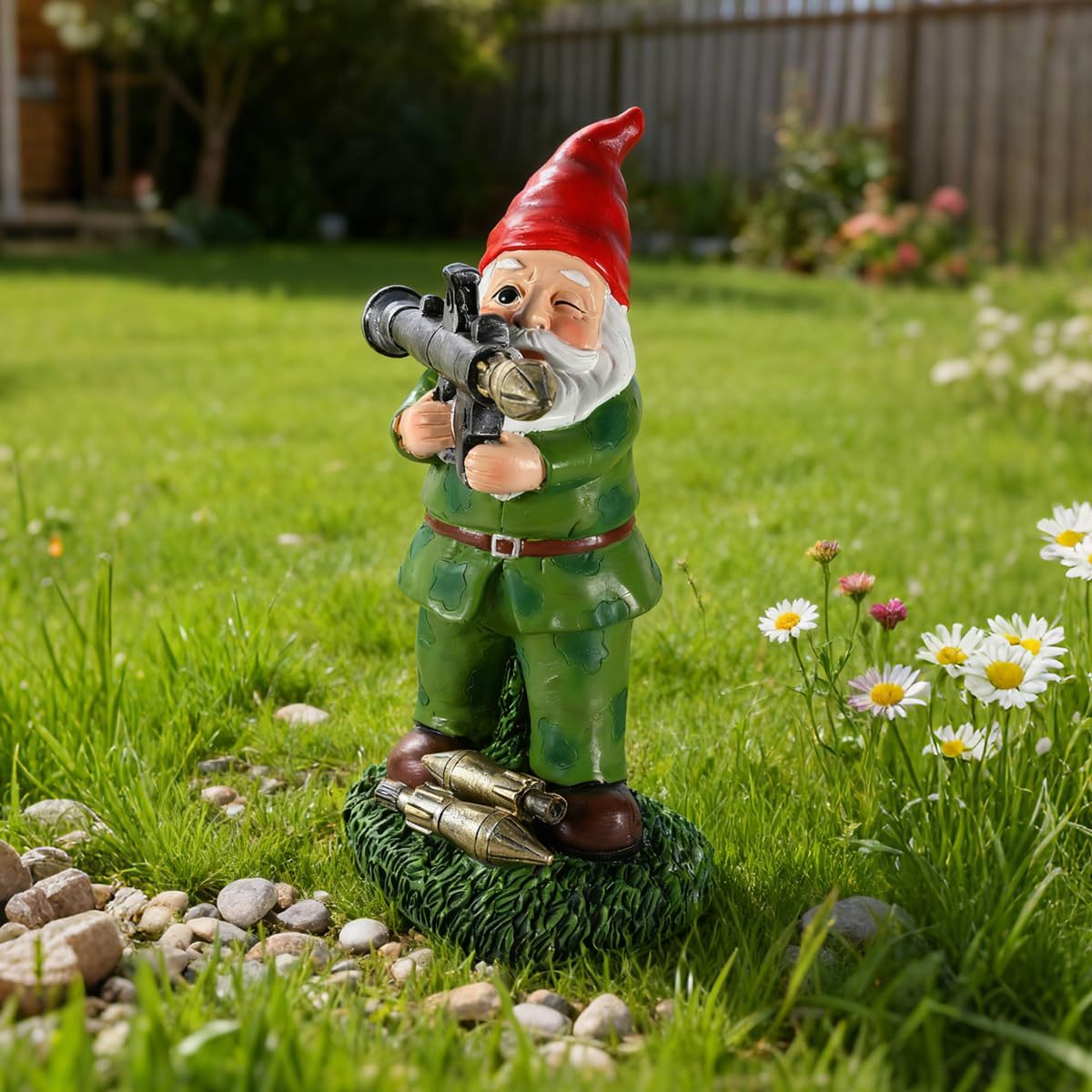Large Garden Gnome Statue with Guns