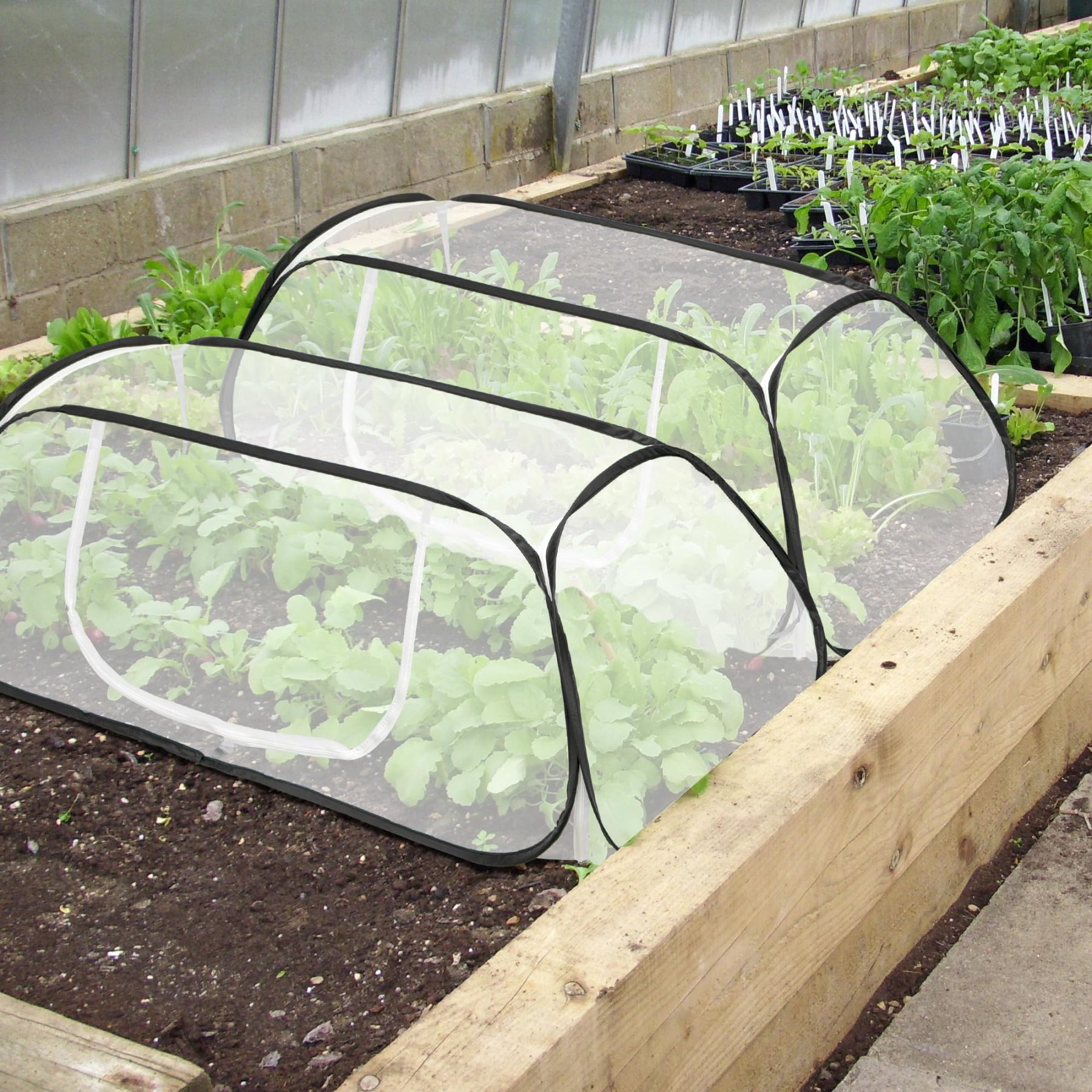 2 Pcs Pop Up Garden Row Plant Cover, 46"×22"×16" Mesh Plant Protector Cage, Insect & Bird Barrier with Stakes, Outdoor Protection for Seedlings, Vegetables and Fruits
