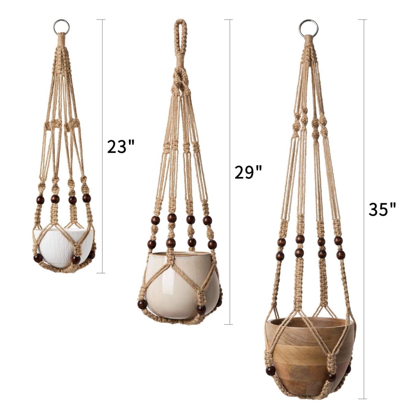 3 Pcs Tassel-Free Macrame Plant Hangers, Beaded Hanging Planter Baskets, Indoor Flower Pot Holders in 23/29/35 Inch