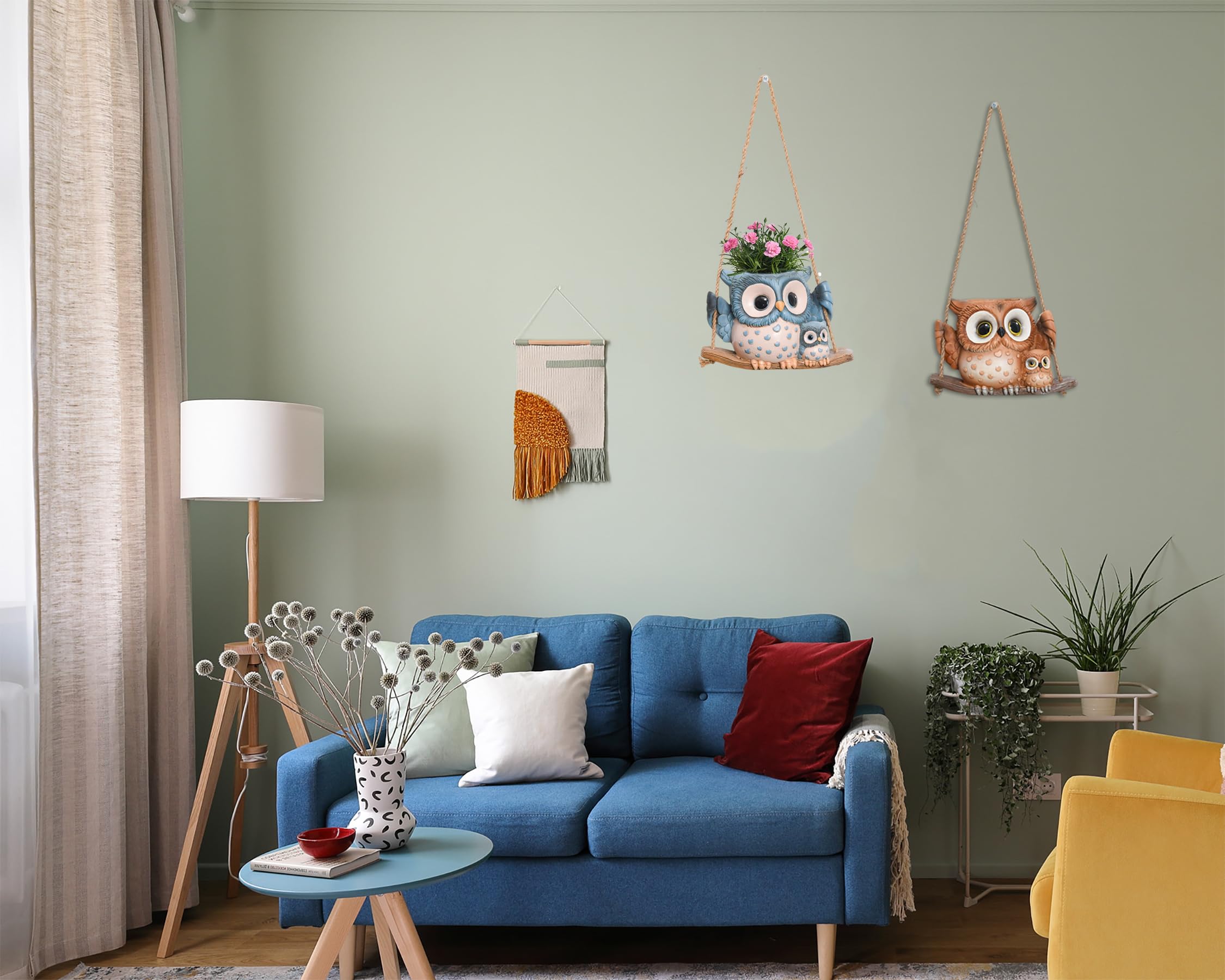Cute Swing Owl Hanging Planters, Resin Hanging Plant Pots with Drainage Hole, Small Succulent Planter for Indoor Outdoor, Unique Plant Hanger for String of Pearls, Mother's Day Gift